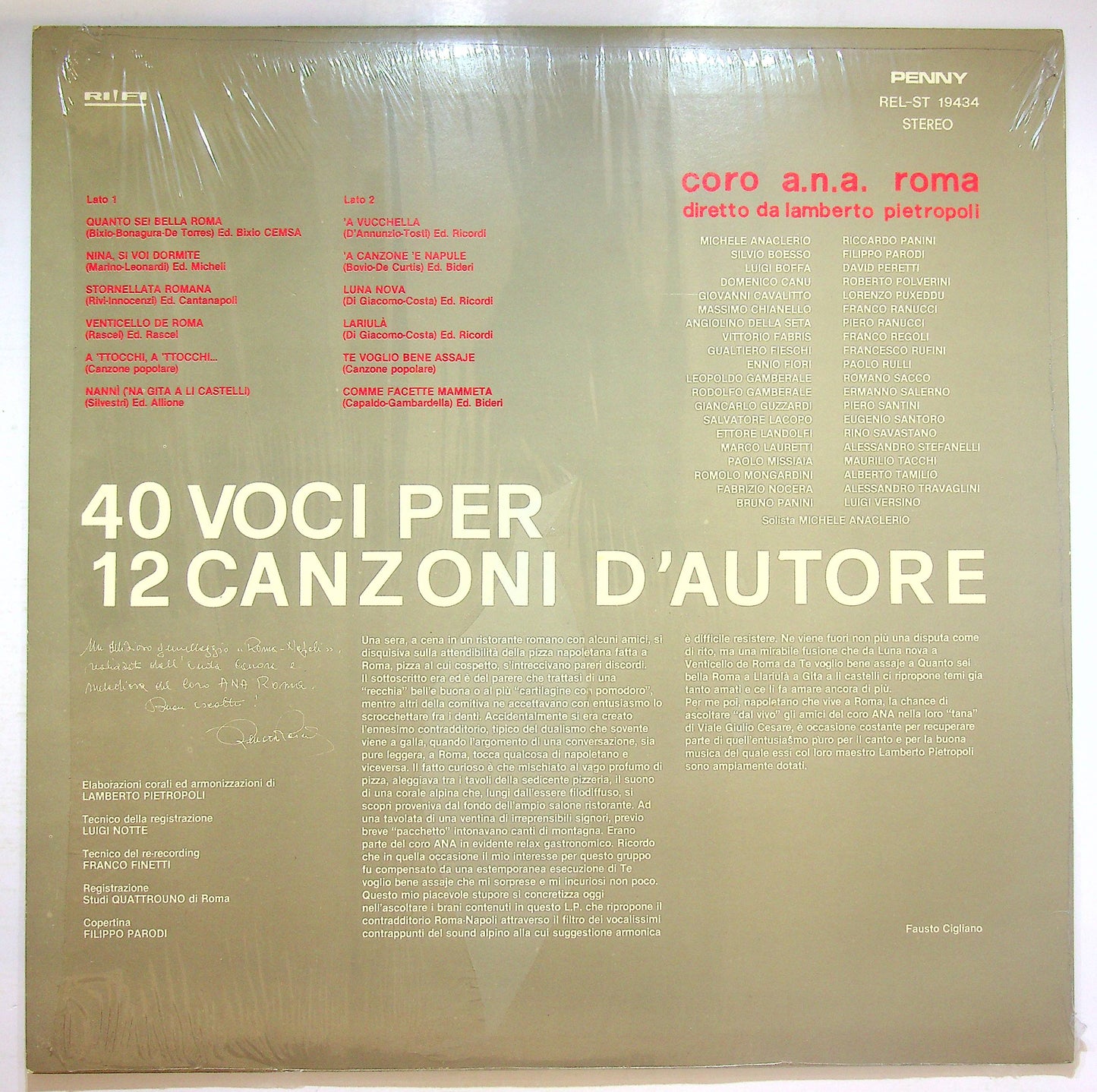 EBOND Coro A.N.A. Roma - 40 Voci Per 12 Canzoni Vinile V071130