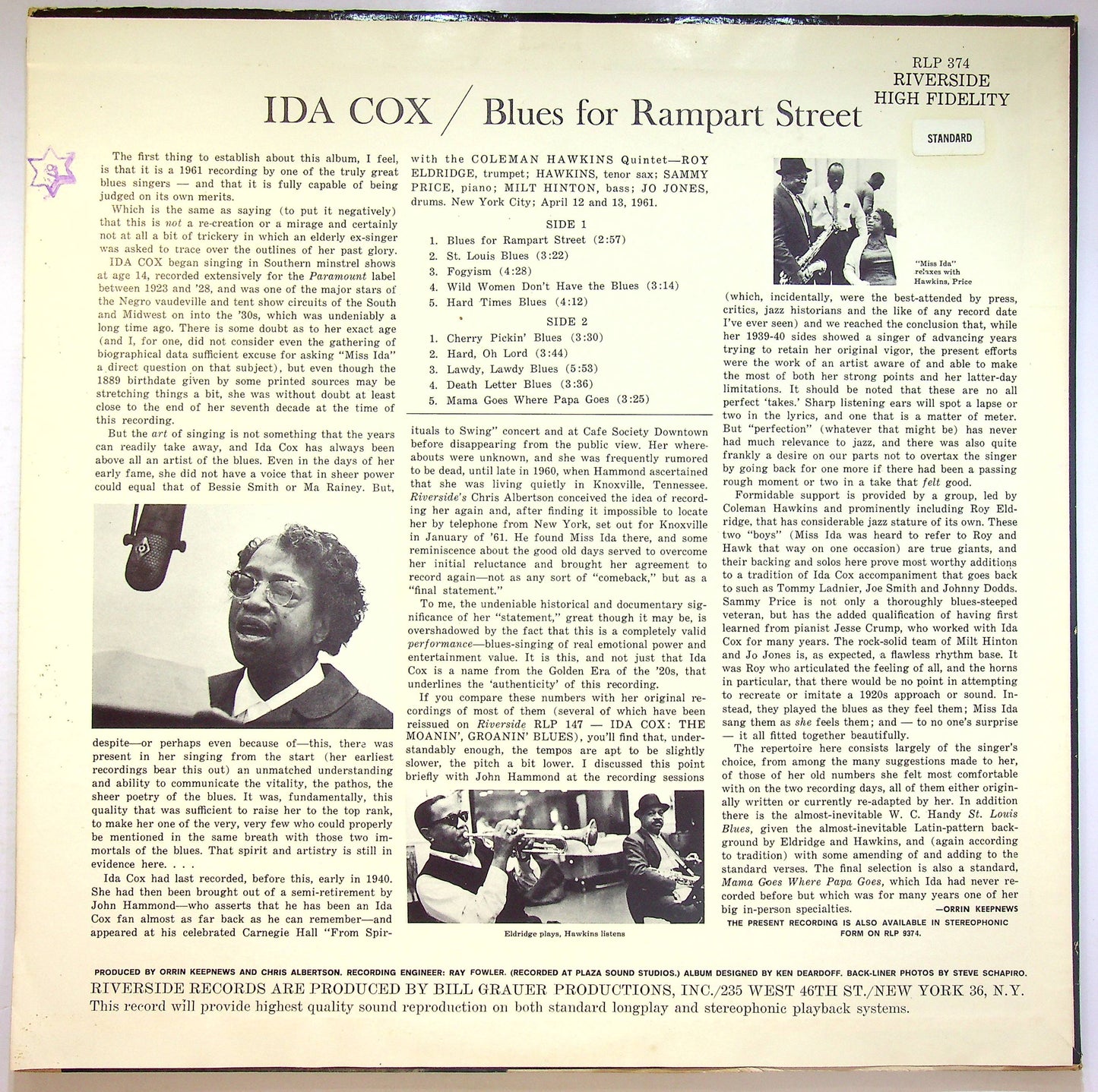 EBOND Ida Cox With The Coleman Hawkins - Blues For Rampart Street Vinile V071132