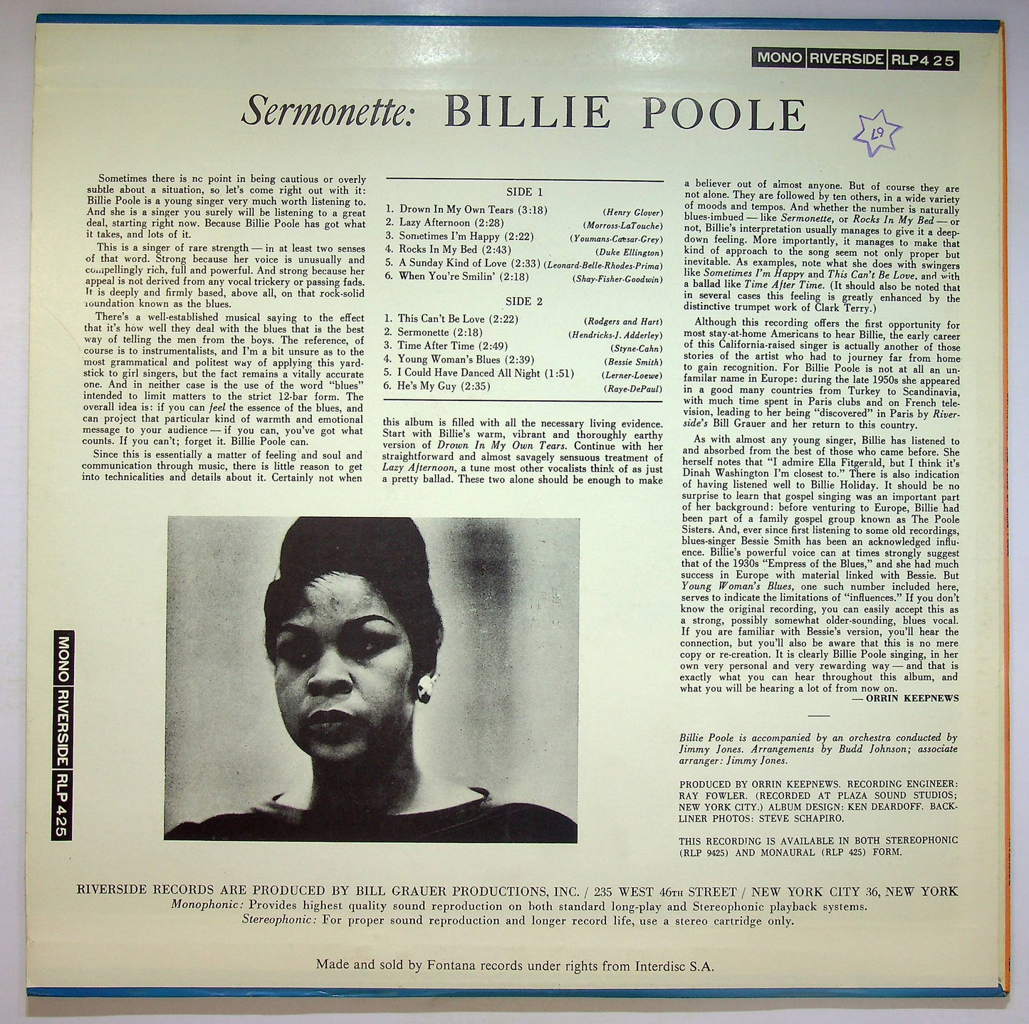 EBOND Billie Poole - Sermonette Vinile V071134