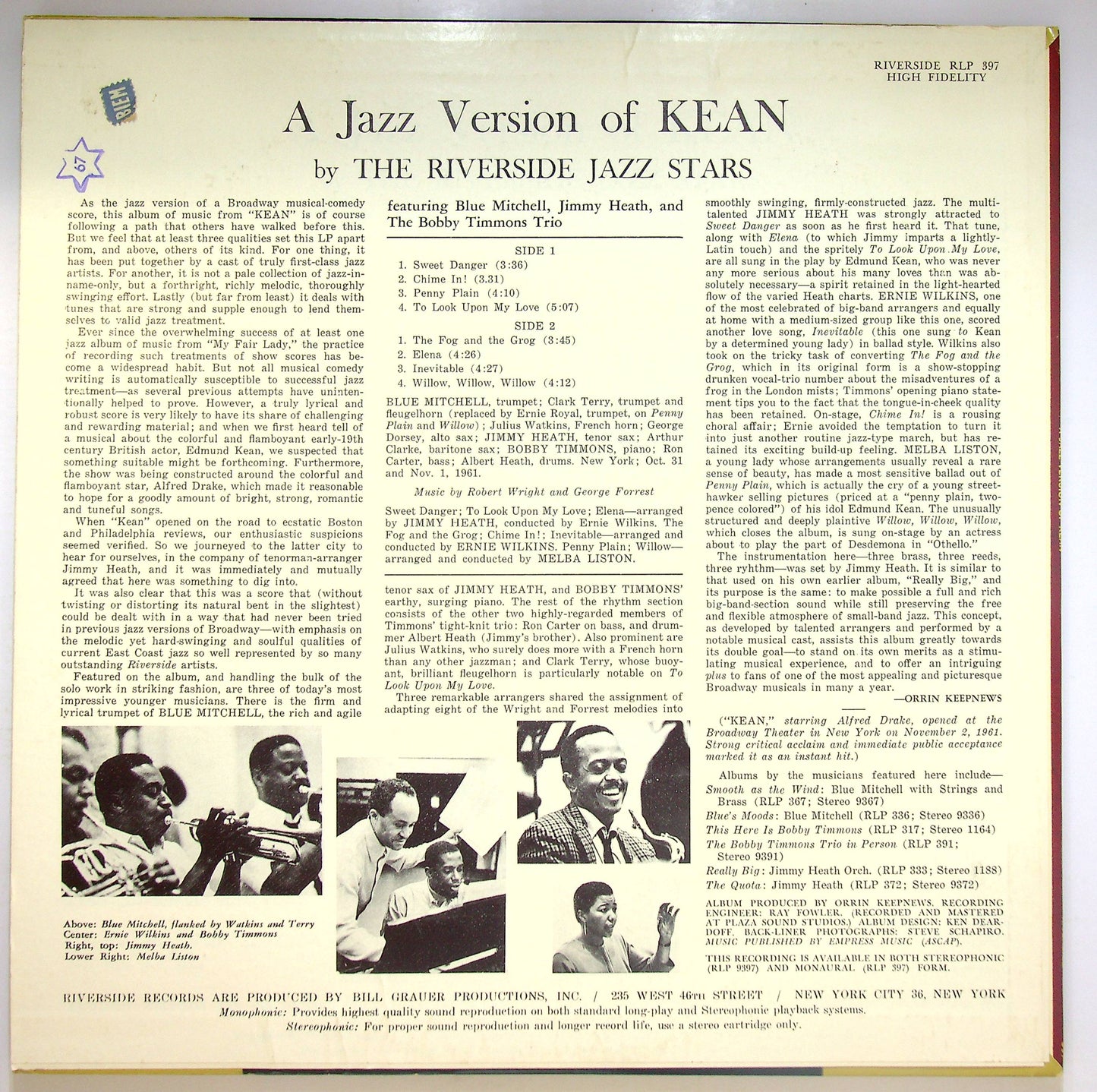 EBOND The Riverside Jazz Stars - A Jazz Version Of Kean Vinile V071138