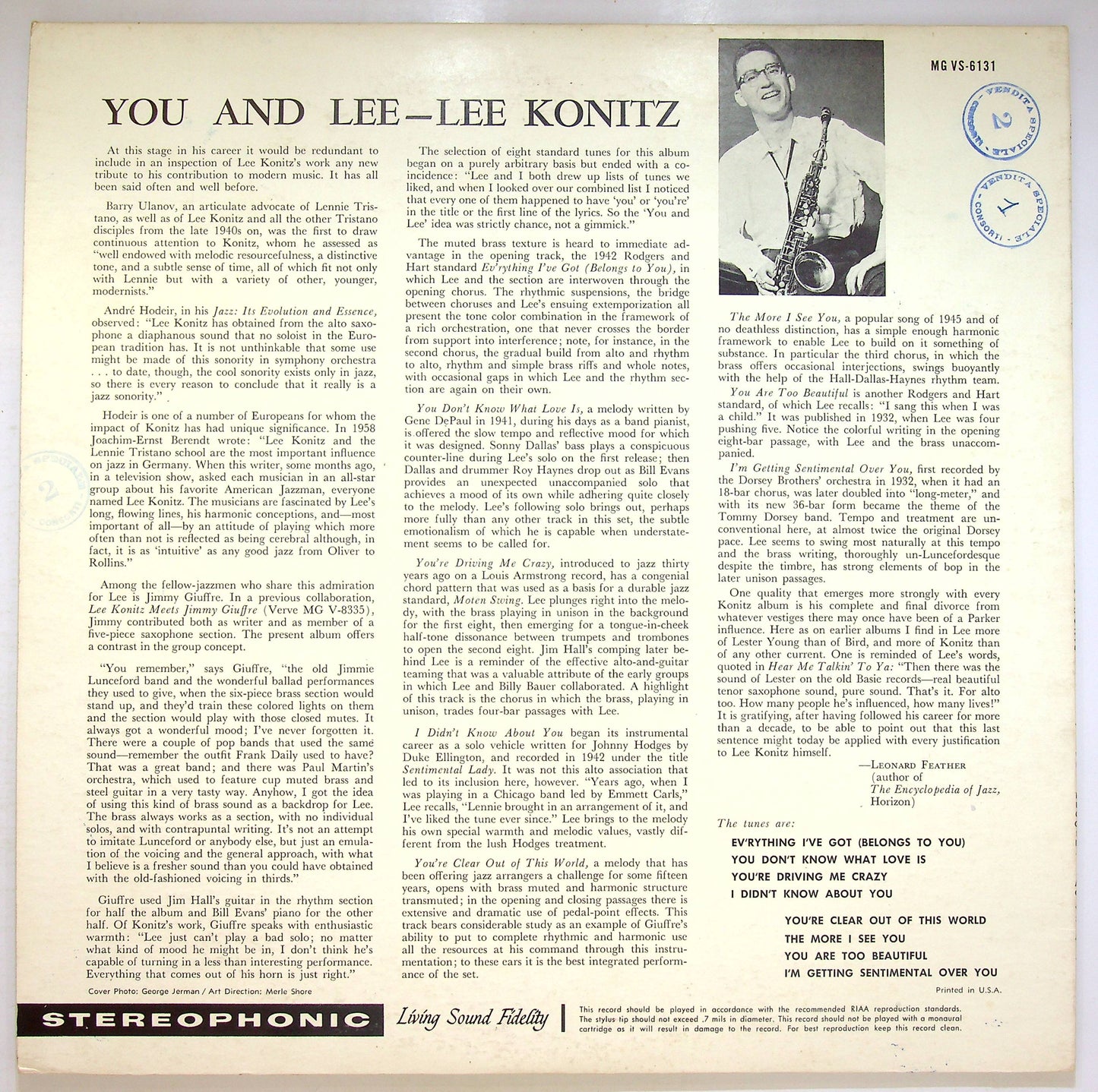EBOND Lee Konitz Arrangements By Jimmy Giuffre - You And Lee Vinile V071141