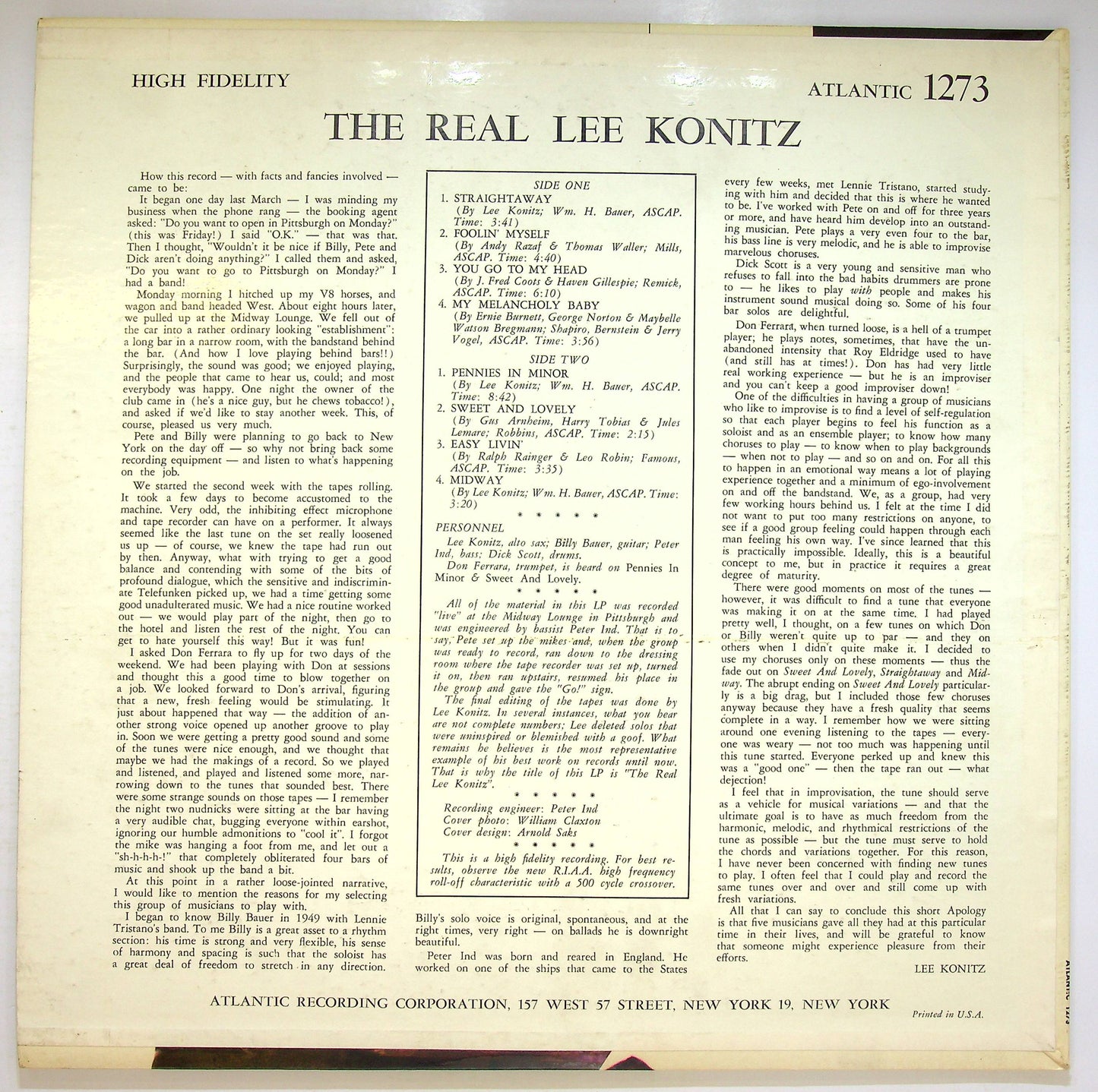 EBOND Lee Konitz - The Real Lee Konitz Vinile V071142