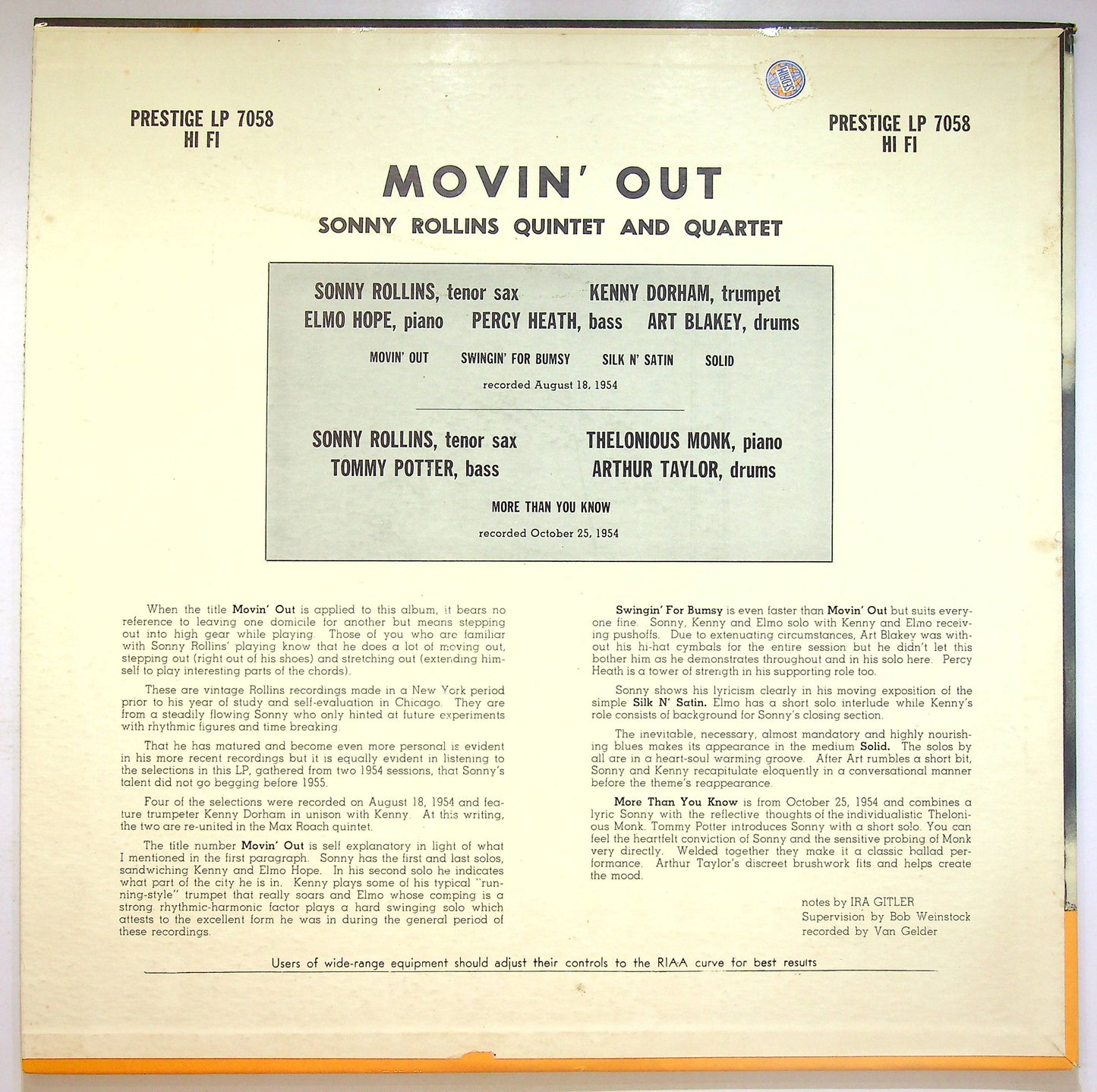 EBOND Sonny Rollins - Moving Out Vinile V072022
