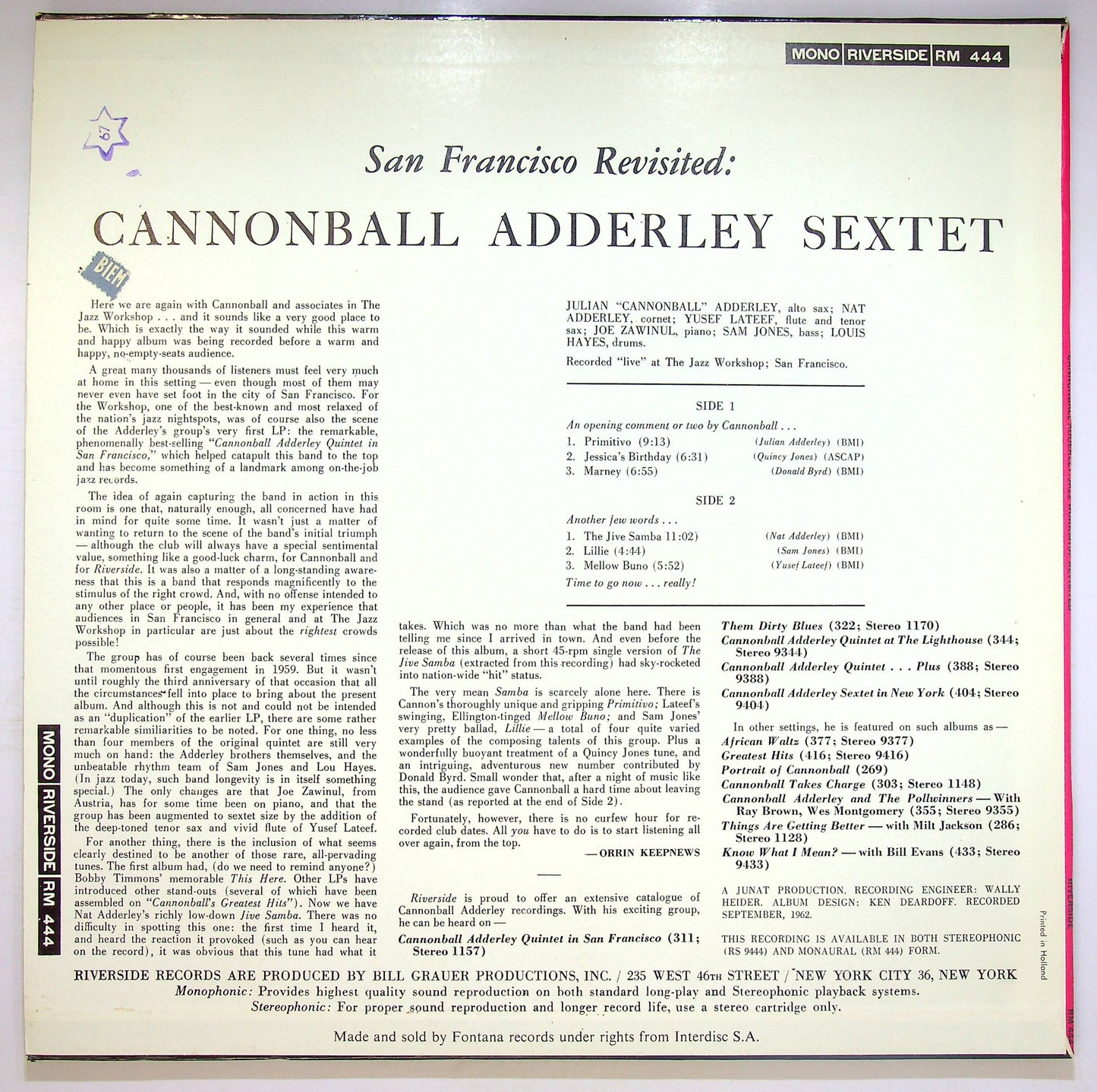 EBOND Cannonball Adderley Sextet - Jazz Workshop Revisited Vinile V072059