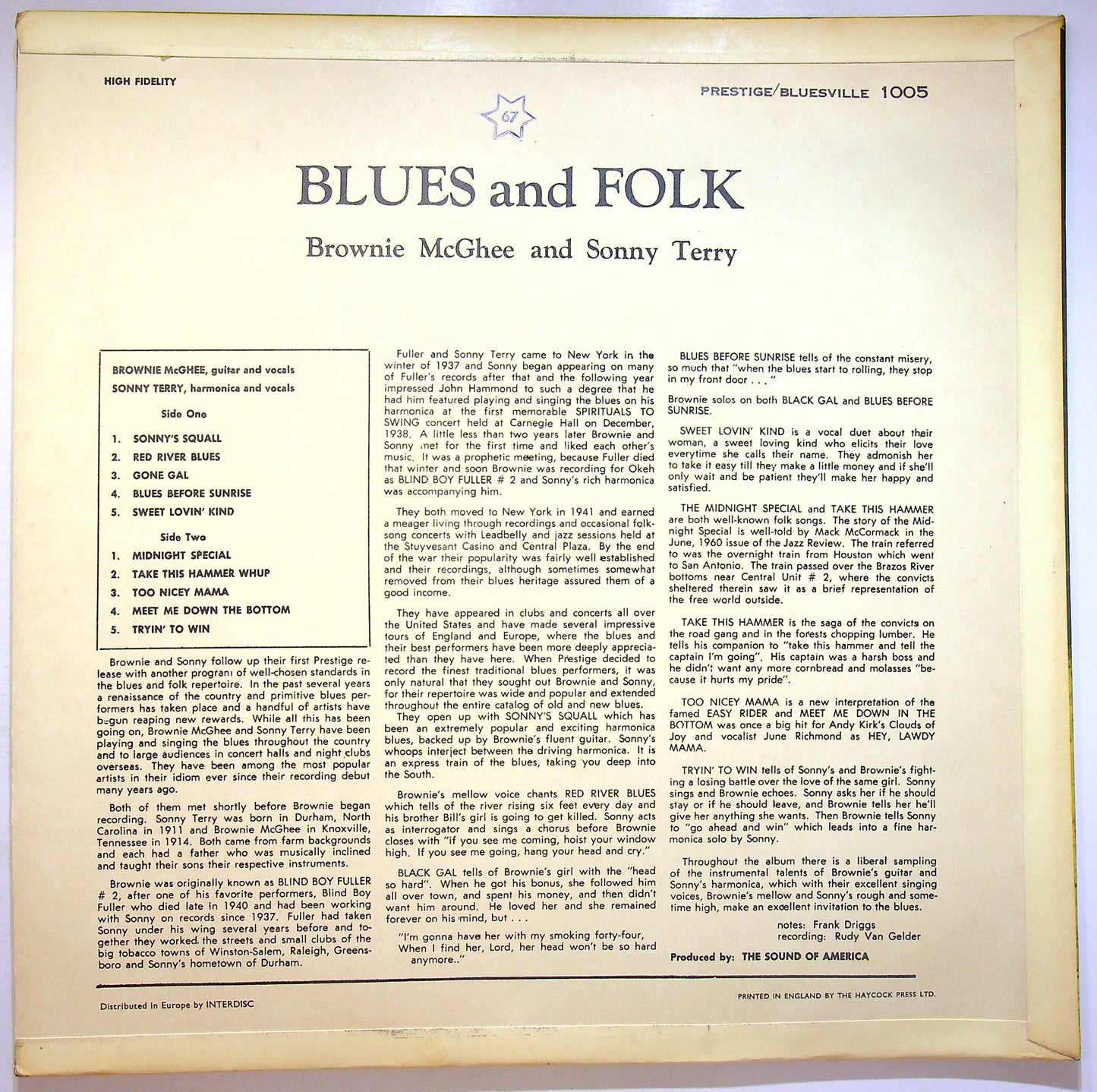 EBOND Brownie McGhee Sonny Terry* - Blues & Folk Vinile V072079