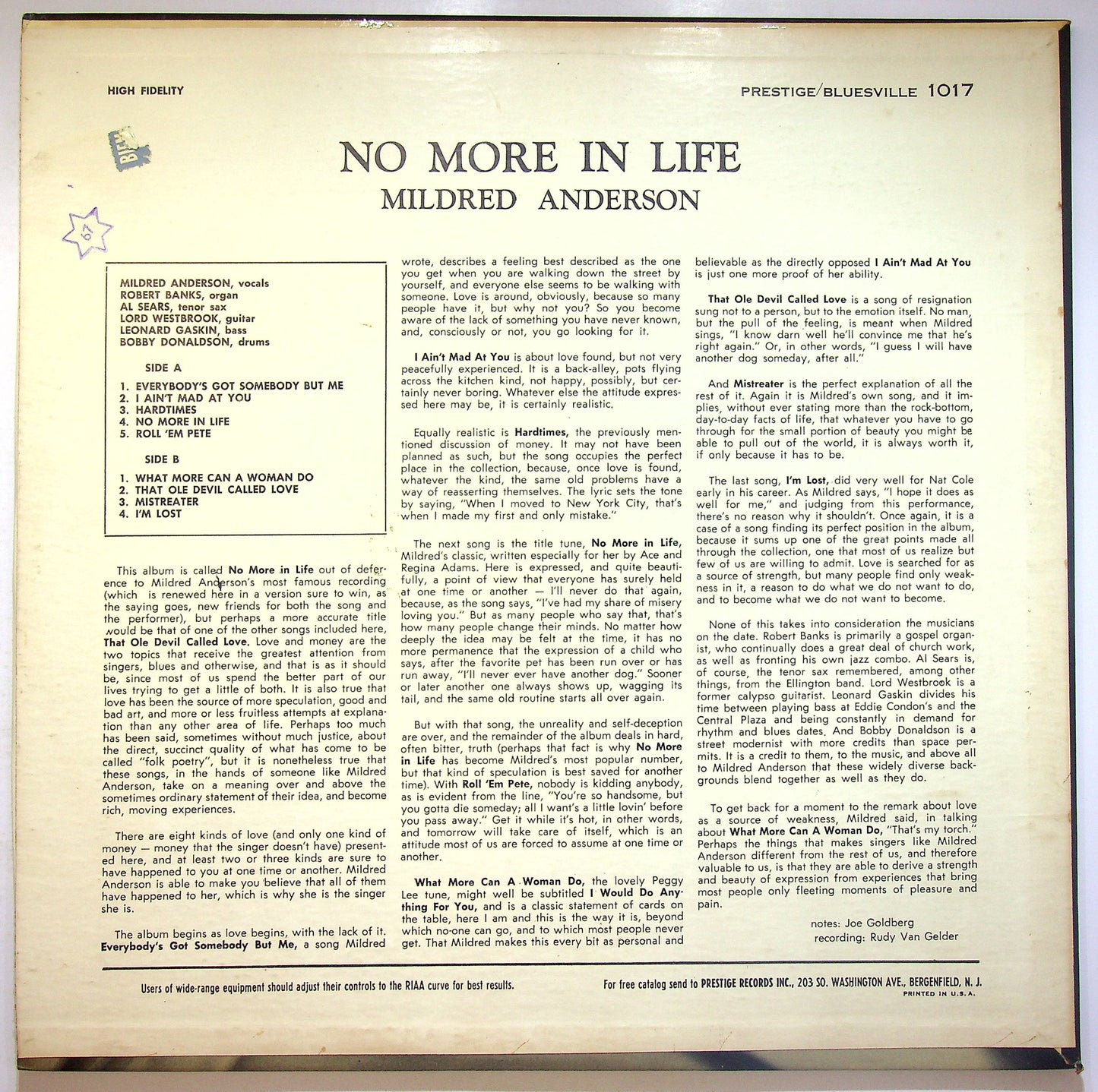 EBOND Mildred Anderson - No More In Life Vinile V072080