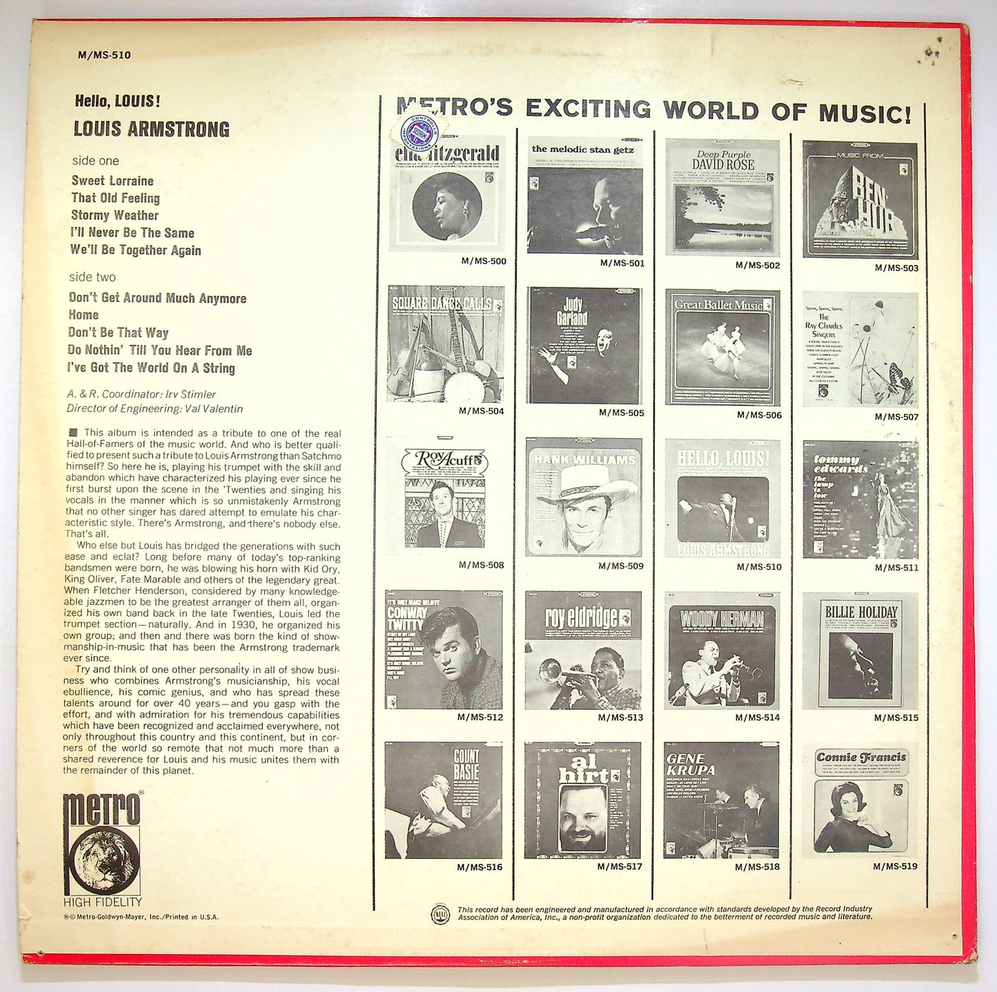EBOND Louis Armstrong - Hello, Louis! Vinile V072095