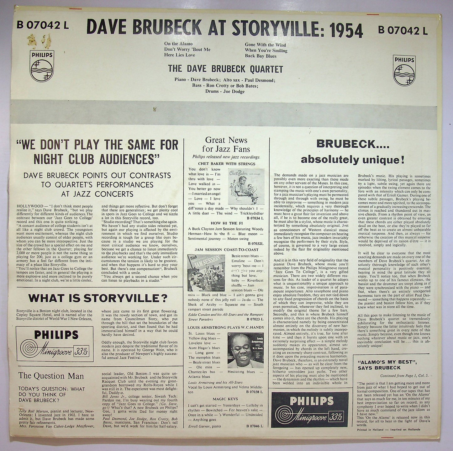 EBOND The Dave Brubeck Quartet - Dave Brubeck At Storyville: 1954 Vinile V072111