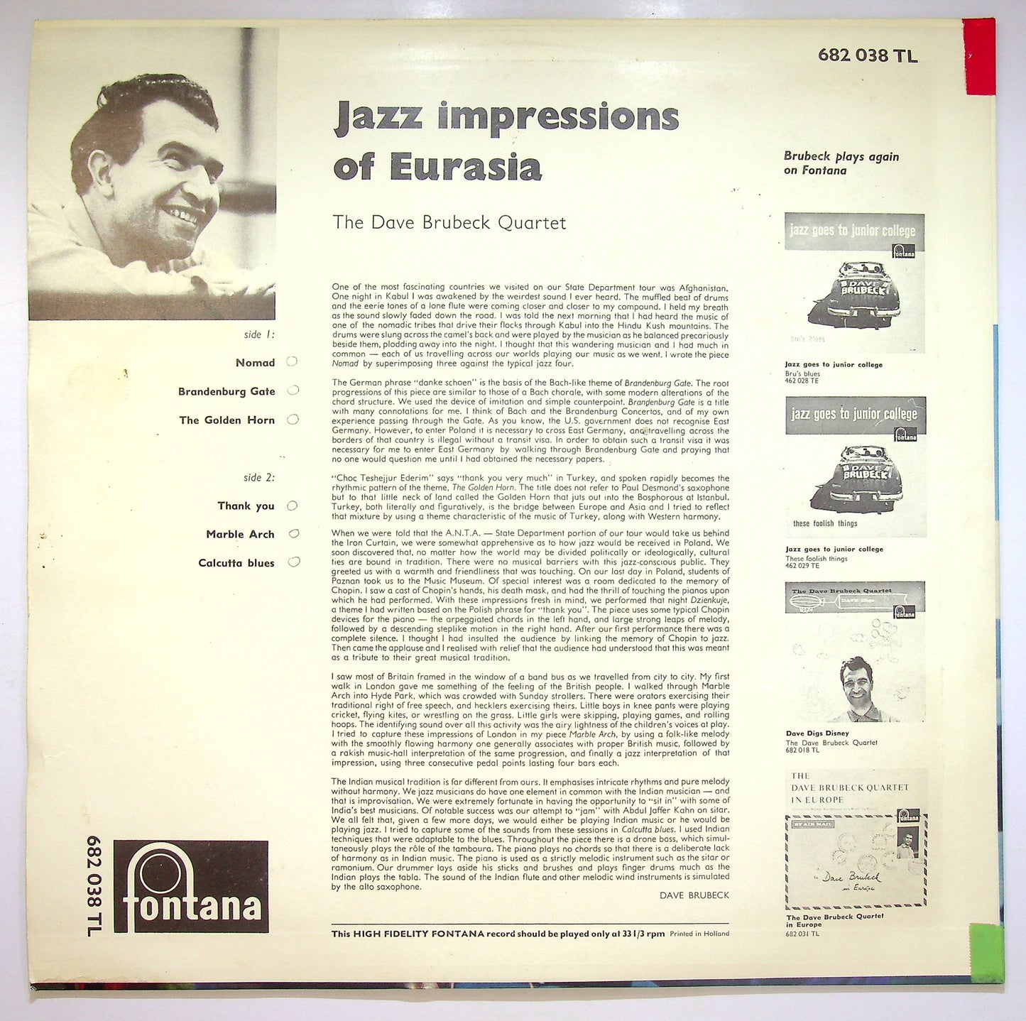 EBOND The Dave Brubeck Quartet - Jazz Impressions Of Eurasia Vinile V072124