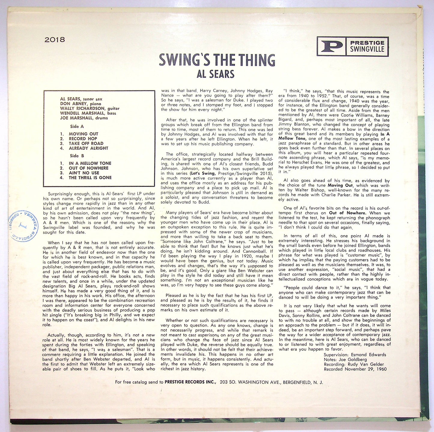 EBOND Al Sears - Swing's The Thing Vinile V072134