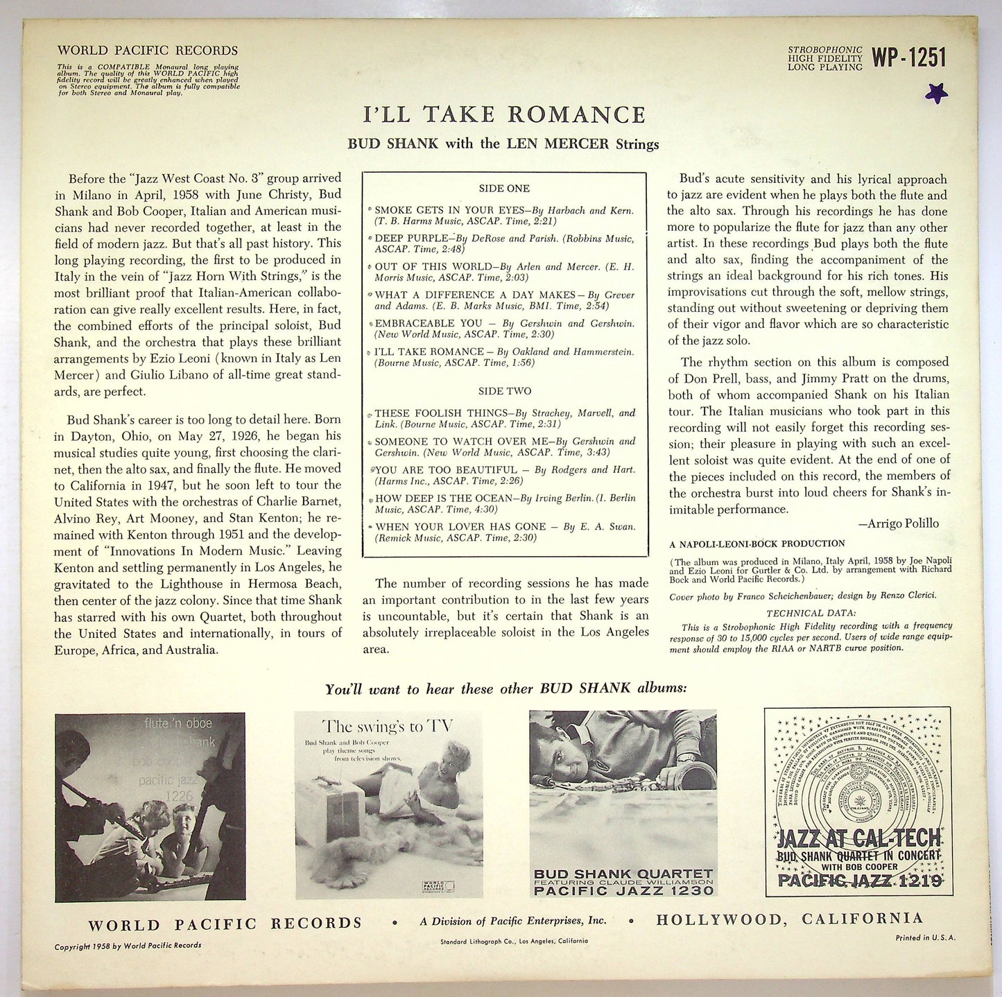 EBOND Bud Shank, Len Mercer Strings - I'll Take Romance Vinile V072140