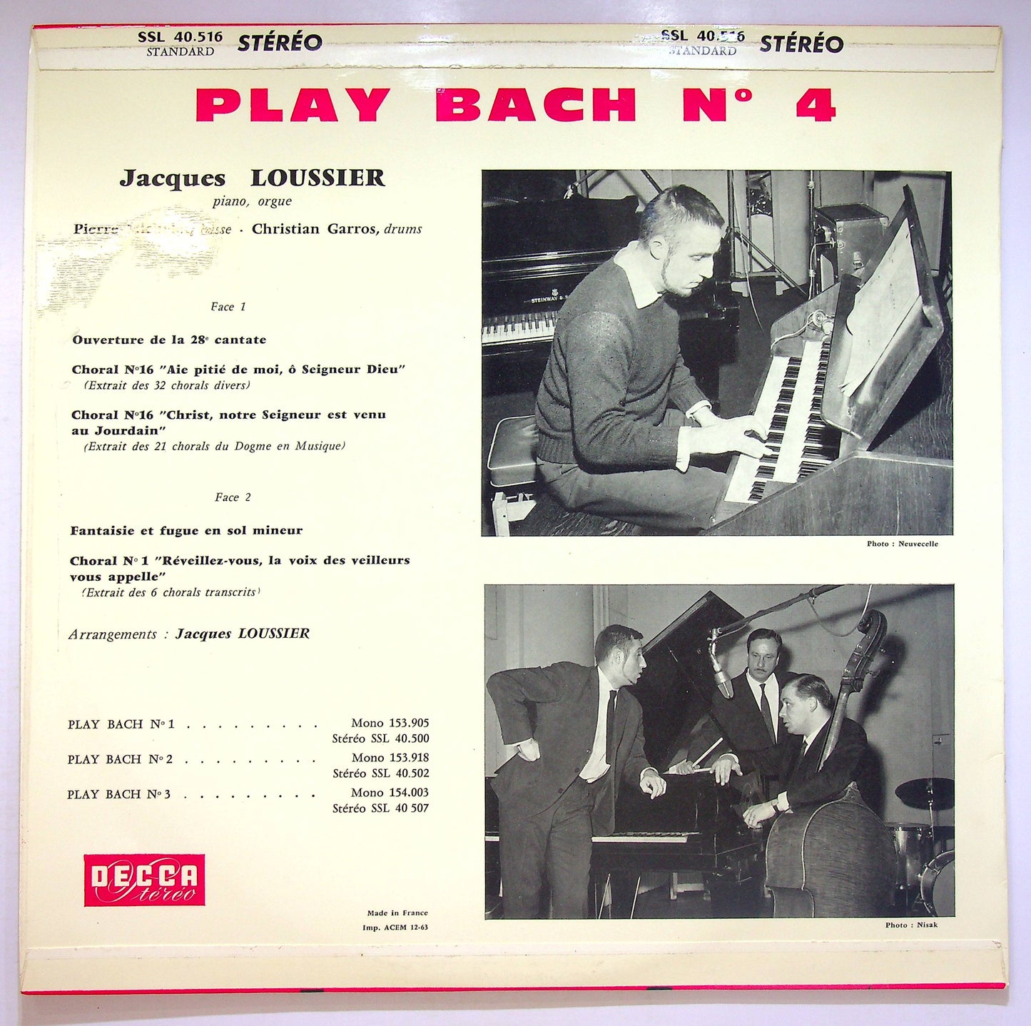 EBOND Jacques Loussier - Christian - Michelot - Play Bach N° 4 Vinile V072143