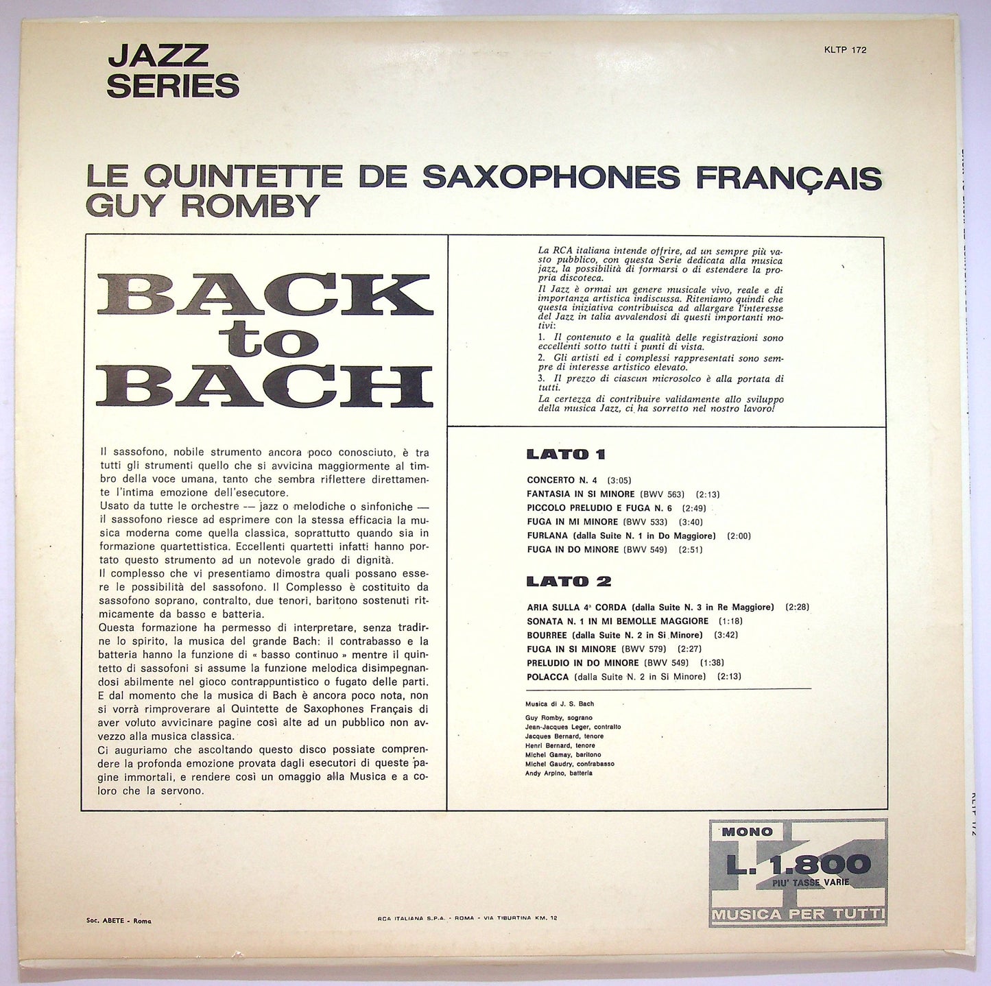 EBOND Le Quintette De Saxophones Francais - Back To Bach Vinile V072144