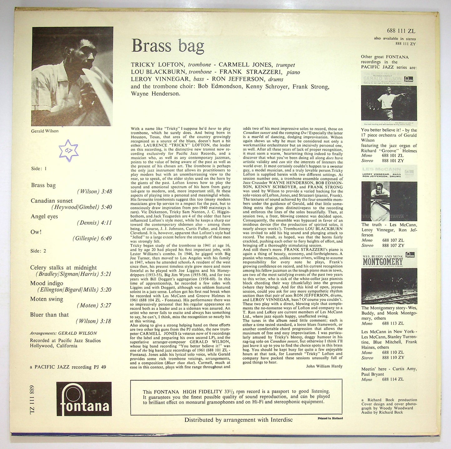 EBOND Tricky Lofton & Carmell Jones - Brass Bag Vinile V073012