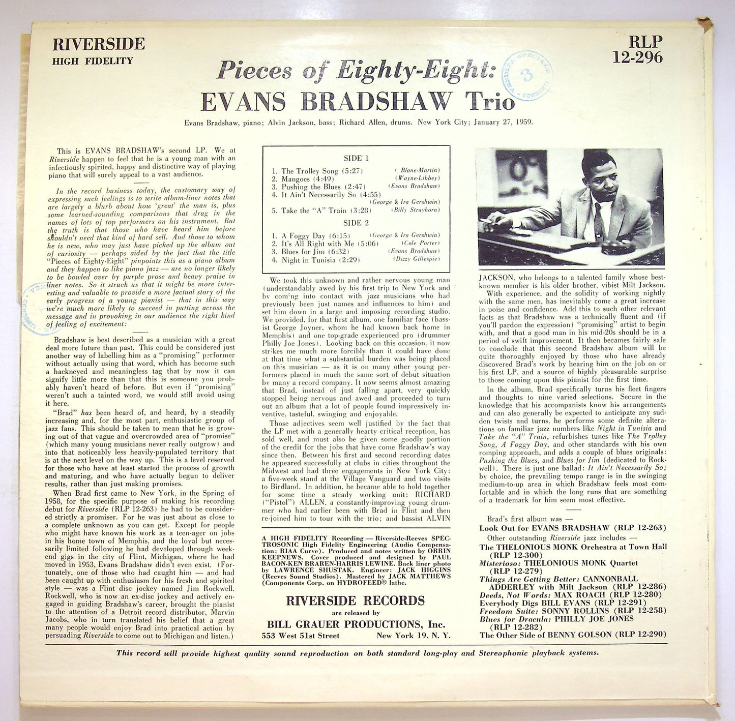 EBOND Evans Bradshaw Trio - Pieces Of Eighty-Eight Vinile V073128