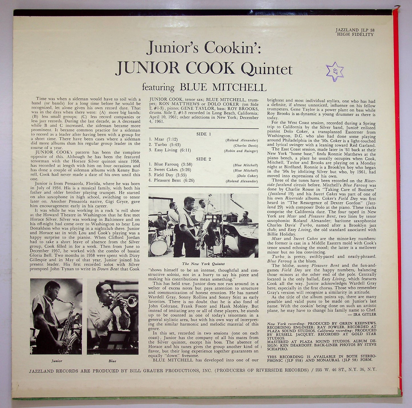 EBOND The Junior Cook Quintet Ft Blue Mitchell - Junior's Cookin' Vinile V074007