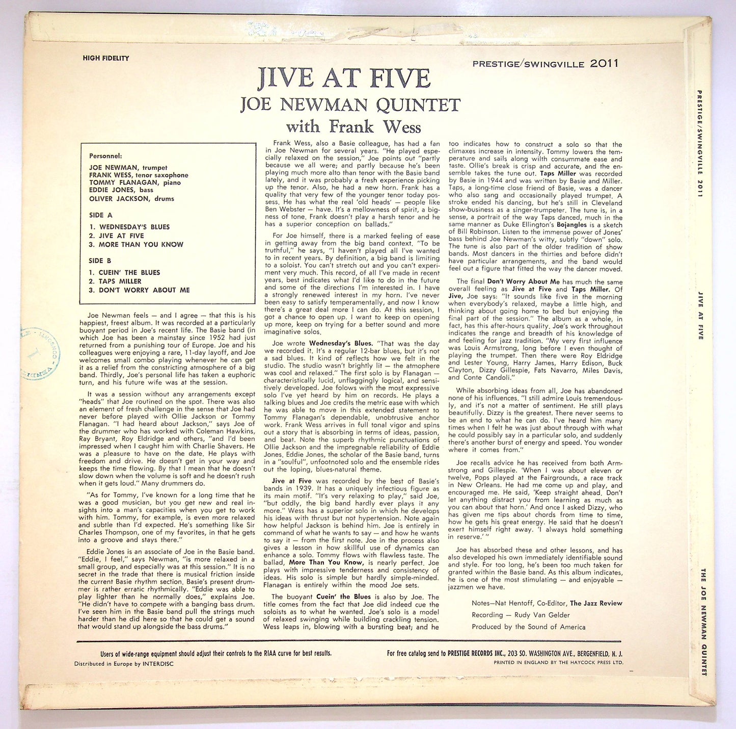 EBOND Joe Newman Quintet - Jive At Five (RVG stamped) Vinile V074008