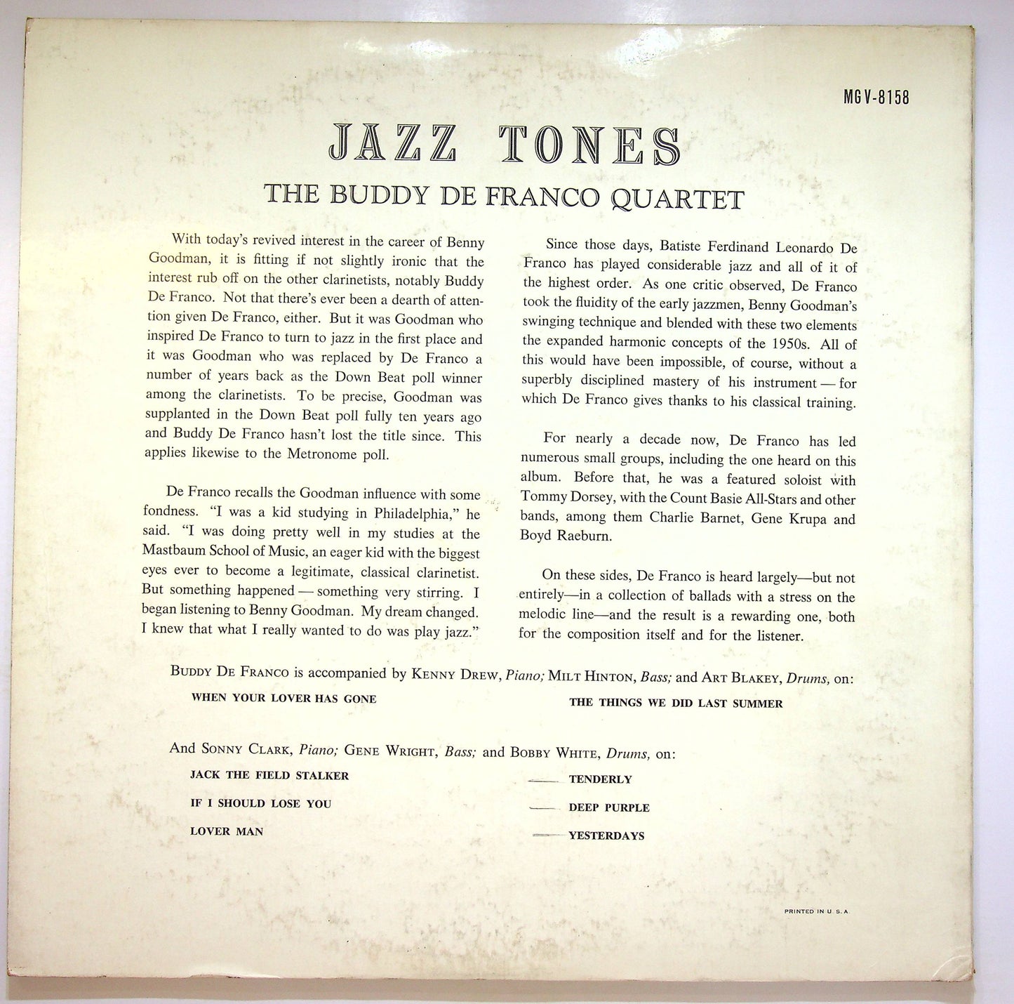 EBOND The Buddy De Franco Quartet - Jazz Tones Vinile V074016