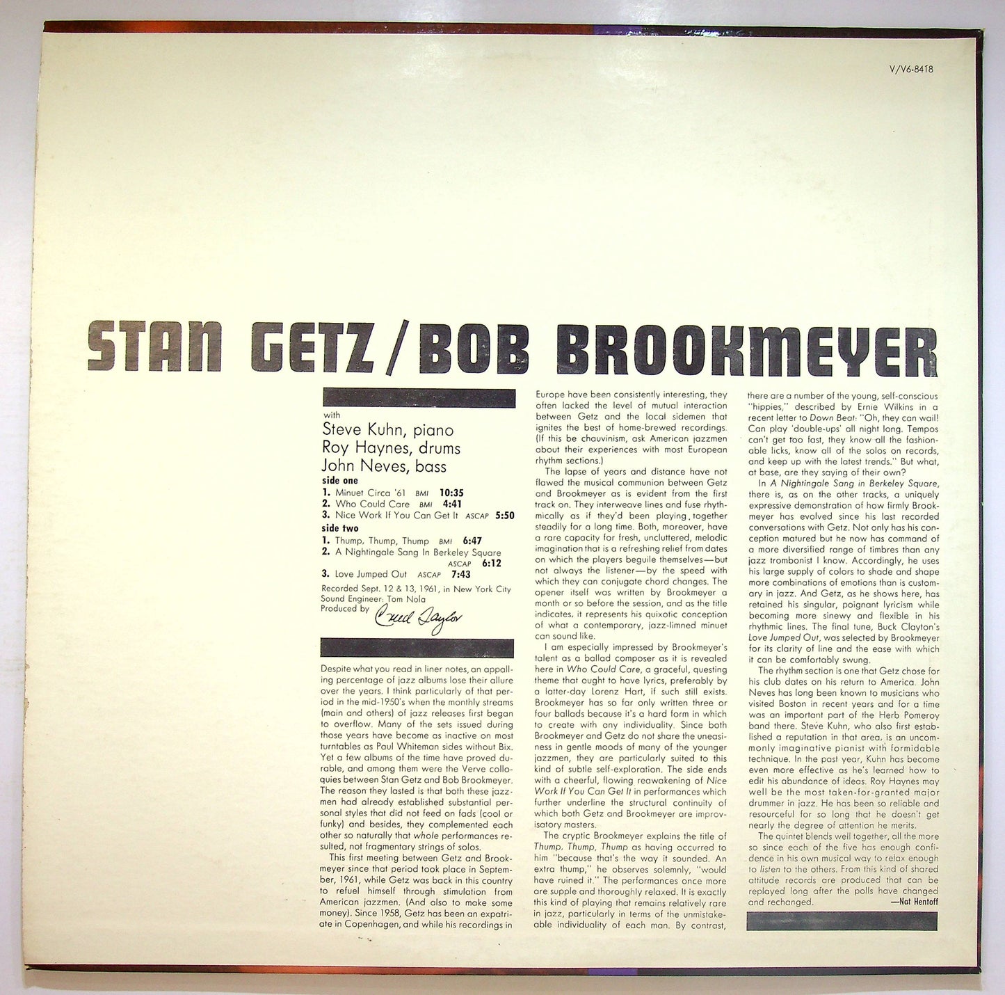 EBOND Stan Getz & Bob Brookmeyer - Recorded Fall 1961 Vinile V074020