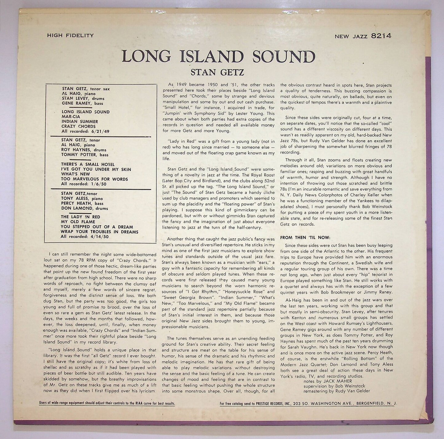EBOND Stan Getz - Long Island Sound (RVG) Vinile V074022