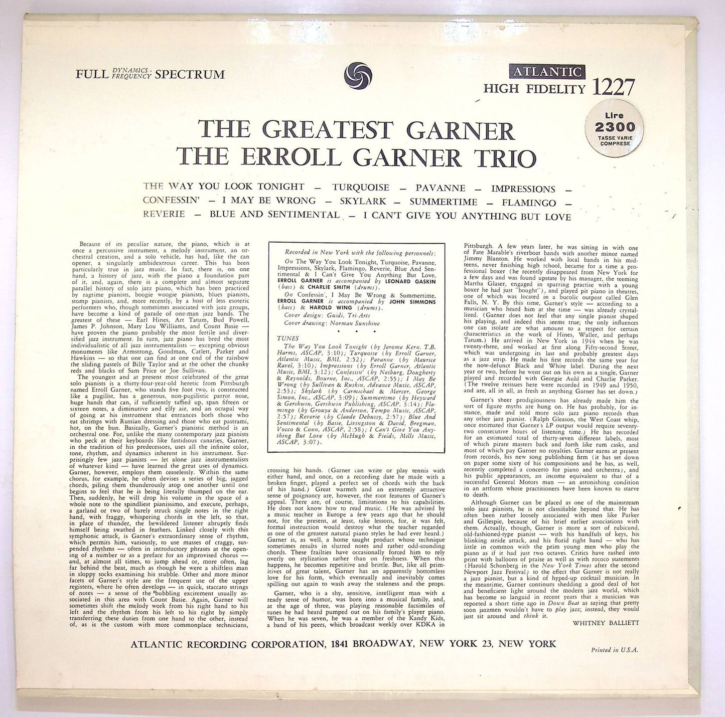 EBOND Erroll Garner - The Greatest Garner Vinile V074025
