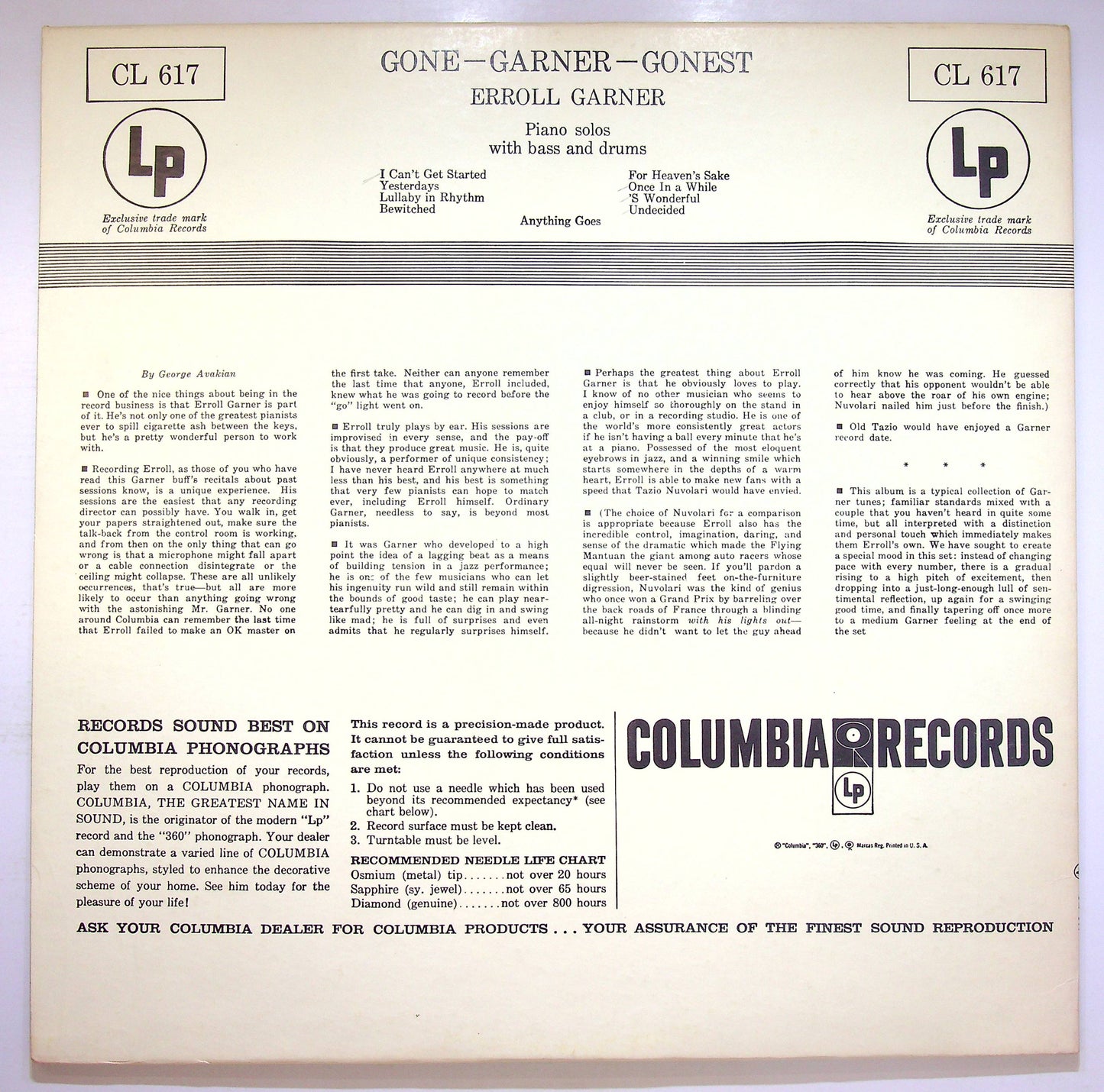 EBOND Erroll Garner - Gone-Garner-Gonest (sigla CBS) Vinile V074026