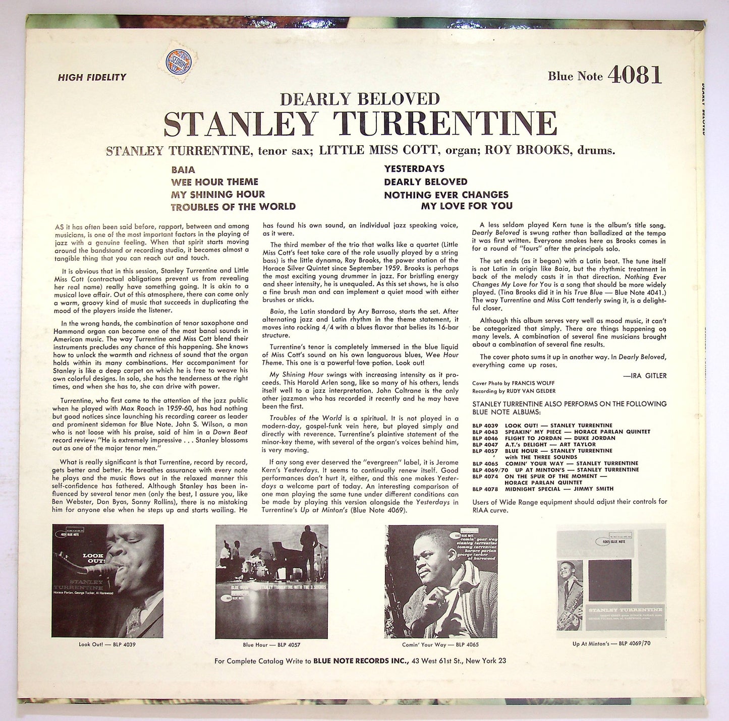 EBOND Stanley Turrentine - Dearly Beloved - (RVG, Playlite P) Vinile V074033