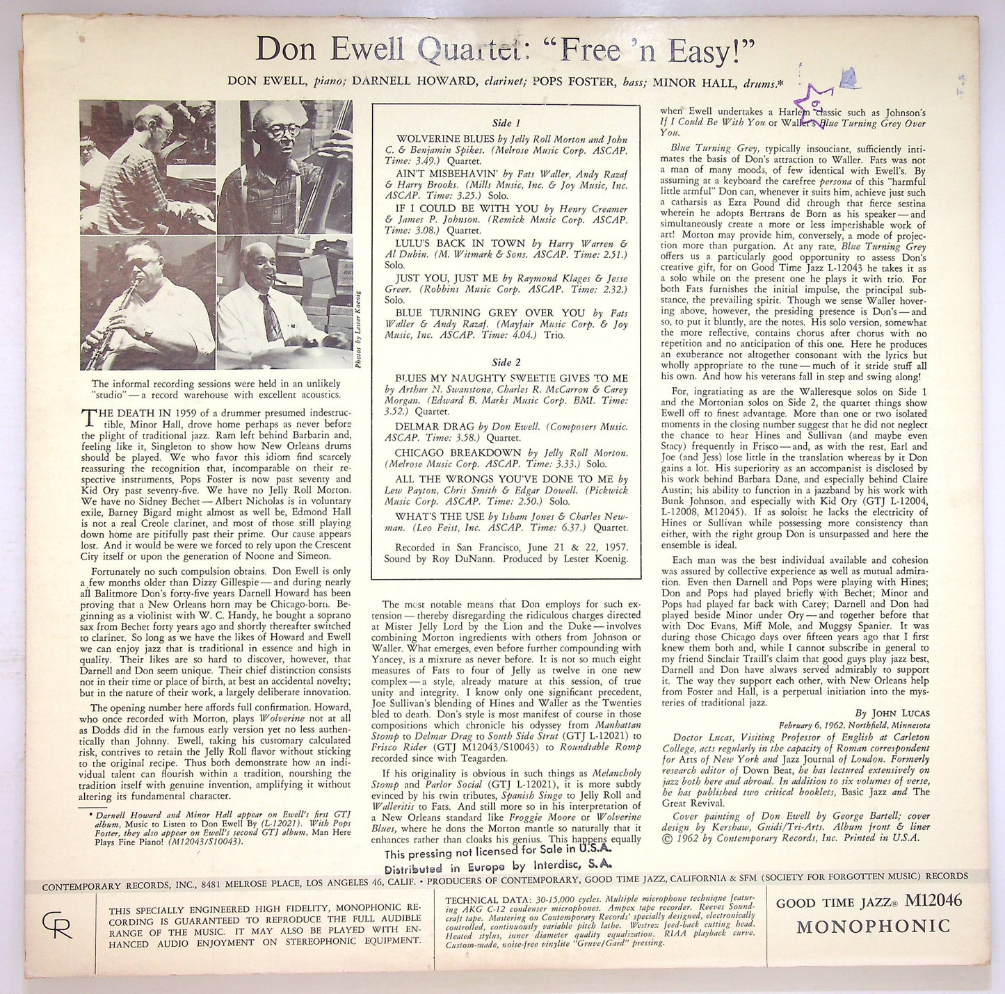 EBOND Don Ewell Quartet - Free 'N Easy! Vinile V074035