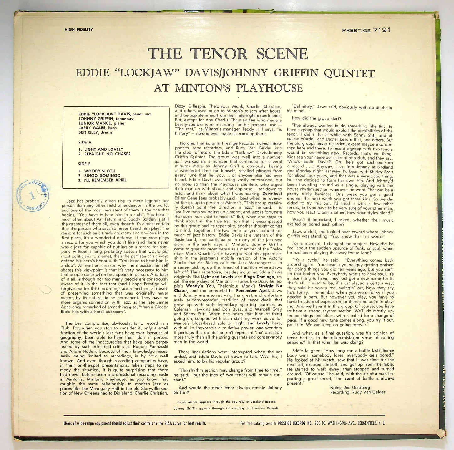 EBOND The Tenor Scene (A Live Recording At Minton's Playhouse) Vinile V074087