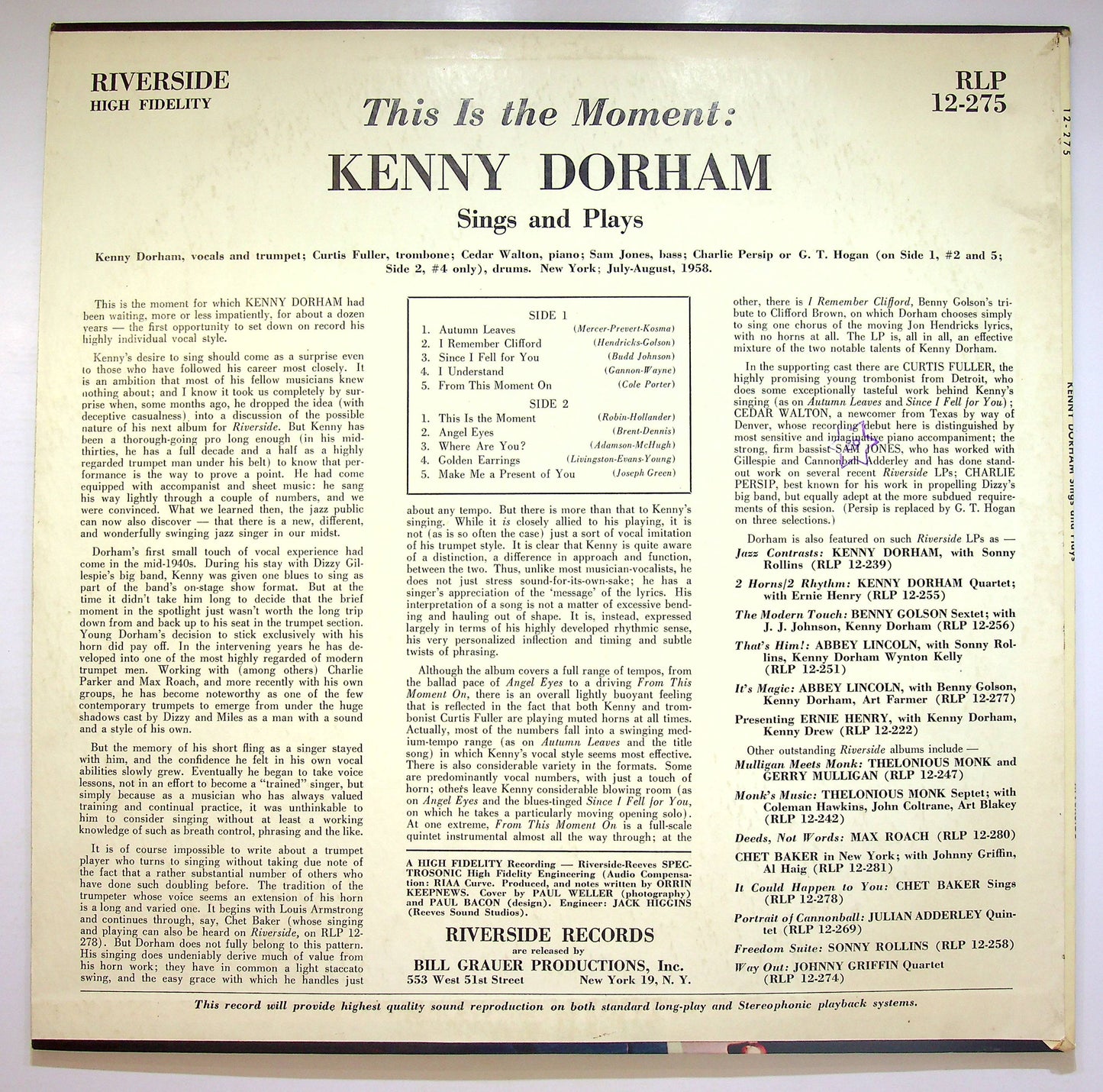 EBOND Kenny Dorham - This Is The Moment - Sings And Plays Vinile V074092