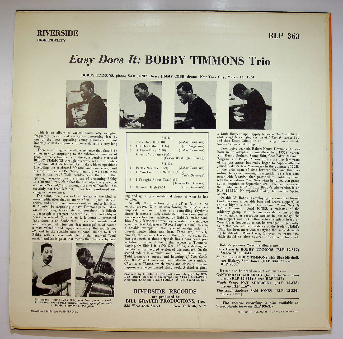 EBOND The Bobby Timmons Trio - Easy Does It Vinile V074100