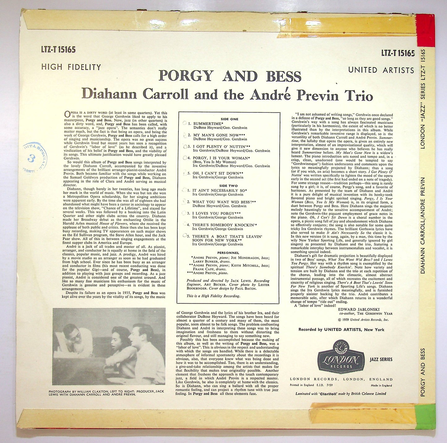 EBOND Diahann Carroll And The Andre Previn Trio - Porgy And Bess Vinile V074107