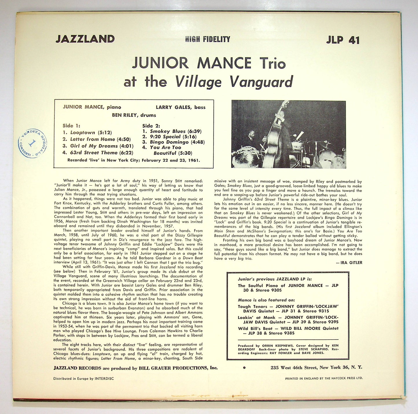 EBOND Junior Mance Trio - At The Village Vanguard Vinile V074128