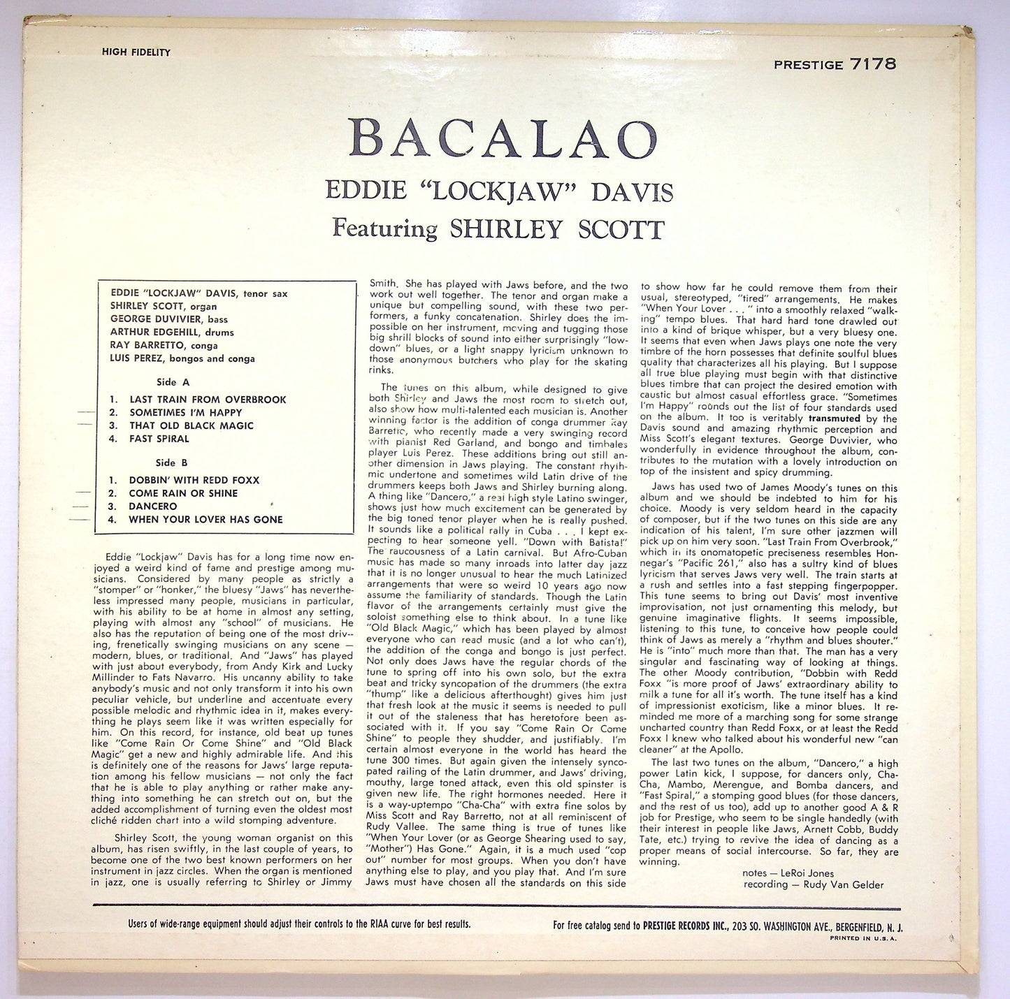 EBOND Eddie ''Lockjaw'' Davis & Shirley Scott - Bacalao (RVG) Vinile V074133