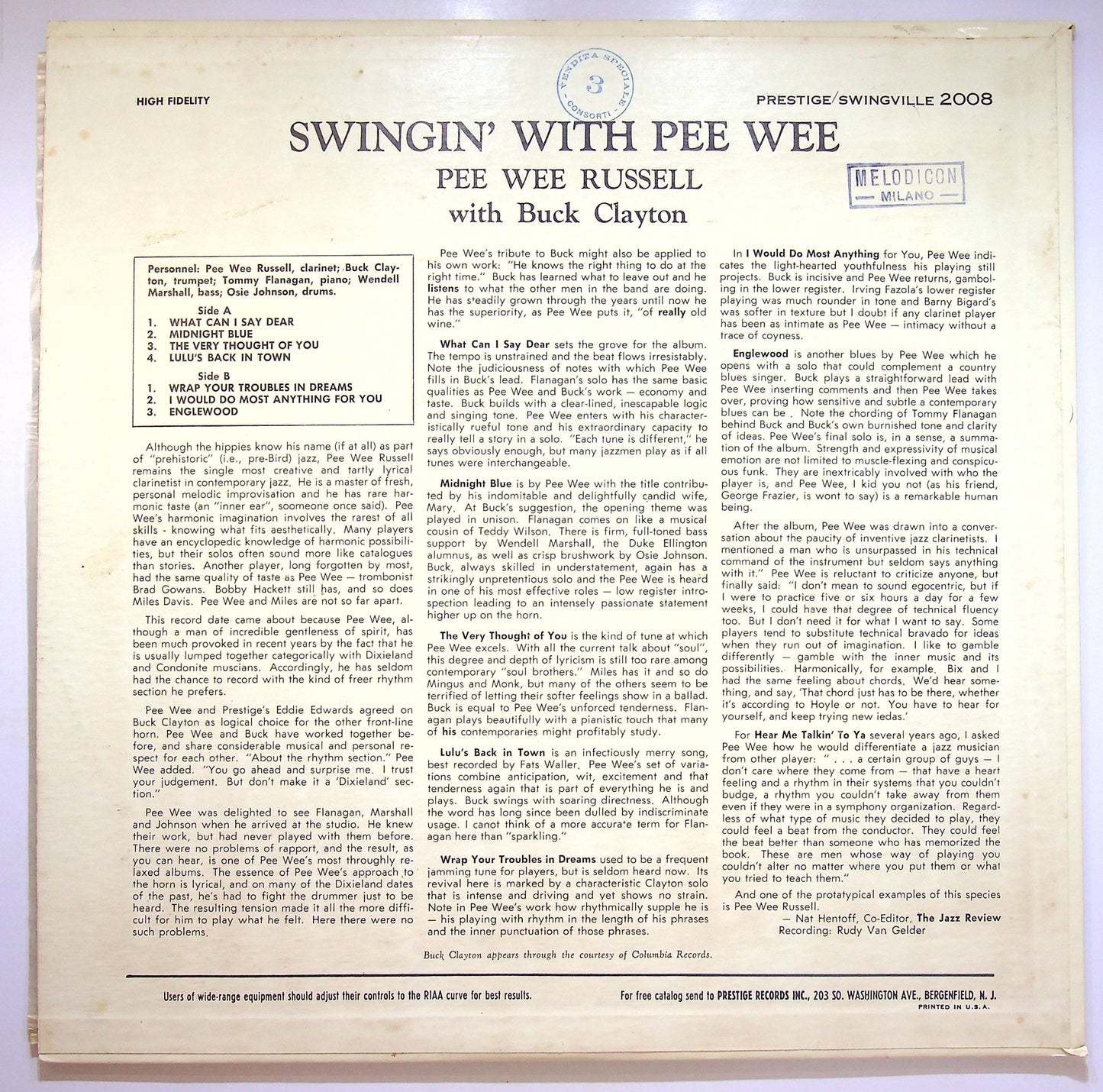 EBOND Pee Wee Russell With Buck Clayton - Swingin' With Pee Wee Vinile V074145