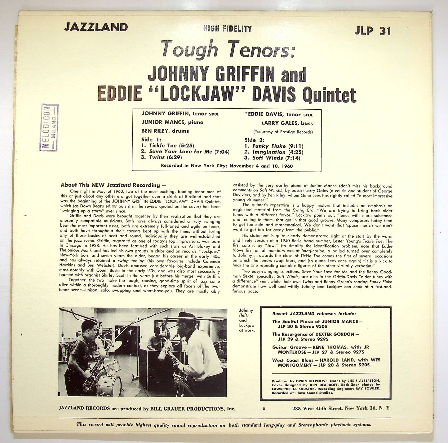 EBOND The Johnny Griffin Eddie Lockjaw Davis - Tough Tenors Vinile V075011