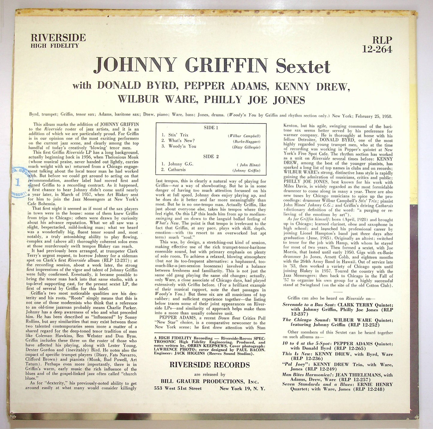 EBOND Johnny Griffin Sextet - Johnny Griffin Sextet Vinile V075014