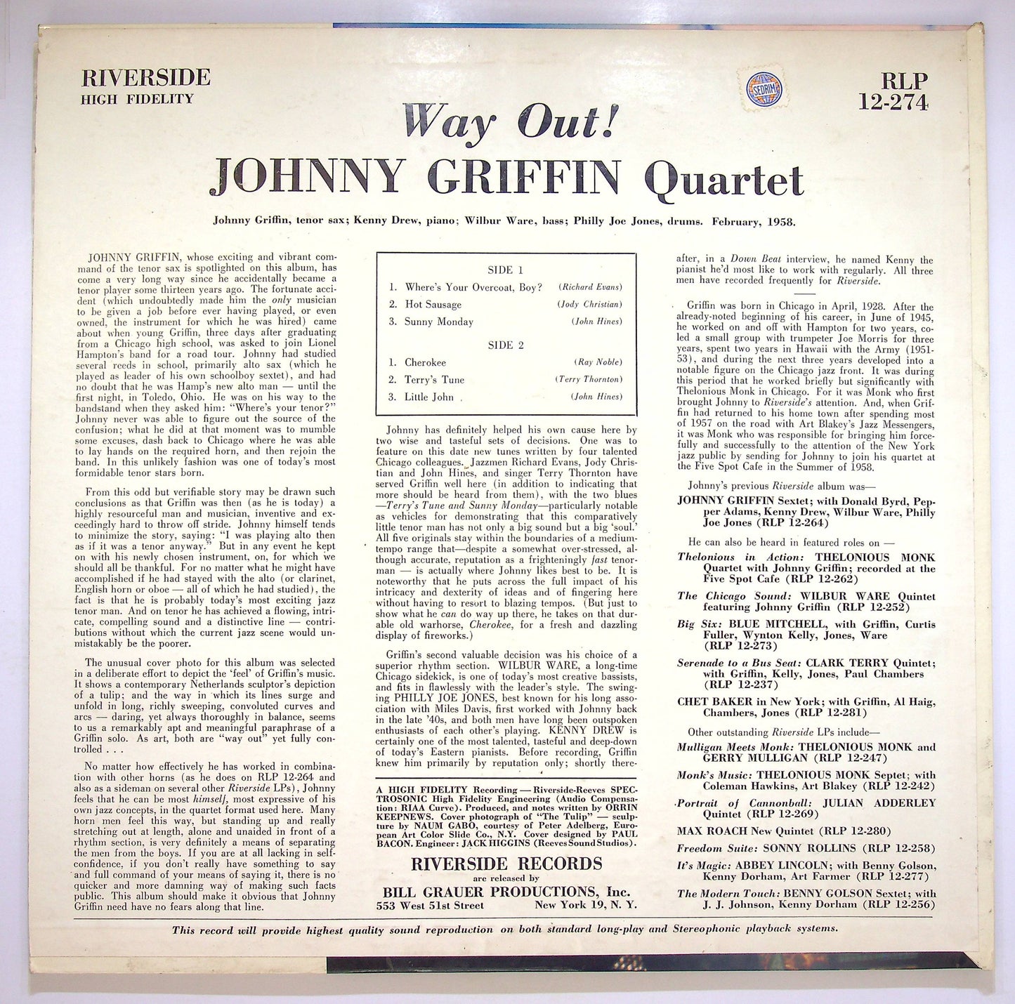 EBOND Johnny Griffin Quartet Johnny Griffin - Way Out! Vinile V075015