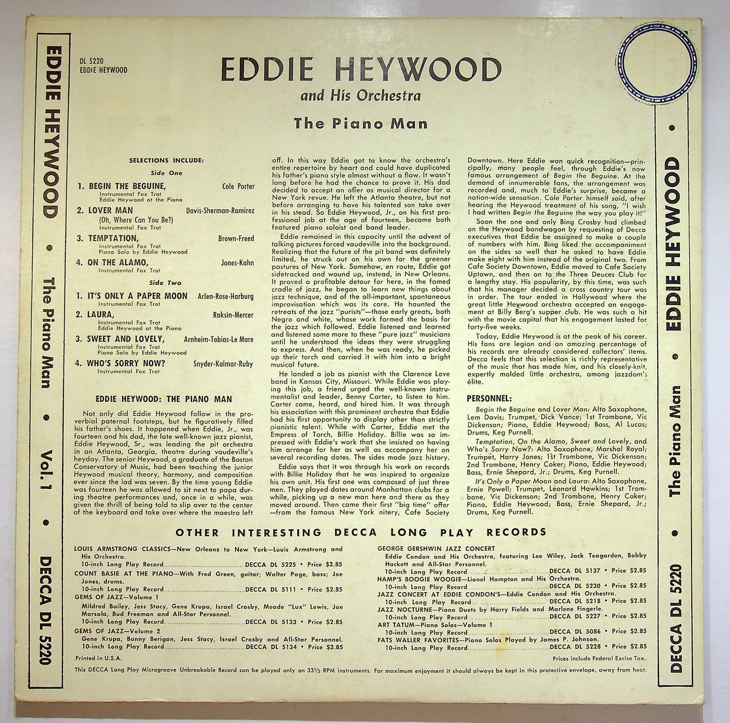 EBOND Eddie Heywood - The Piano Man And His Orchestra Vinile V075060