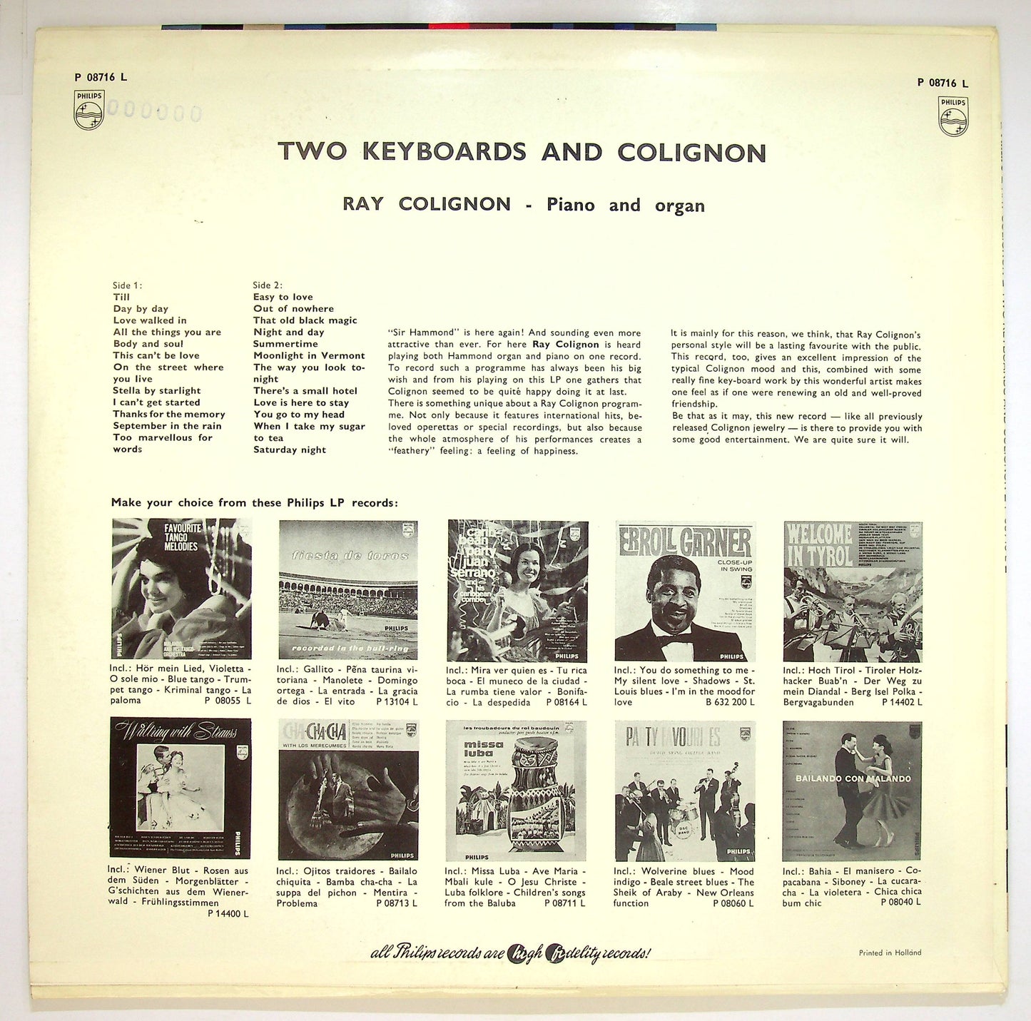 EBOND Ray Colignon - Two Keyboards And Colignon Vinile V075074