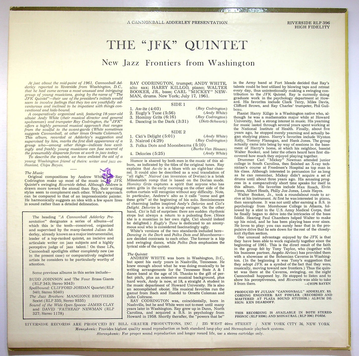 EBOND The ''JFK'' Quintet - New Jazz Frontiers From Washington Vinile V075095