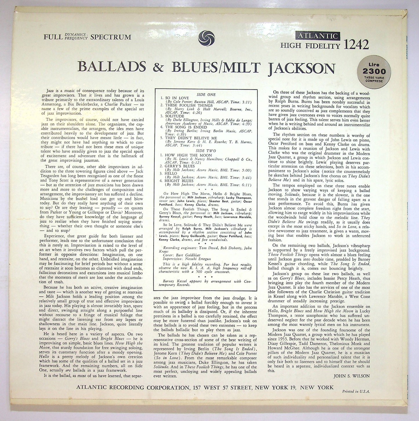 EBOND Milt Jackson - Ballads & Blues Vinile V075106
