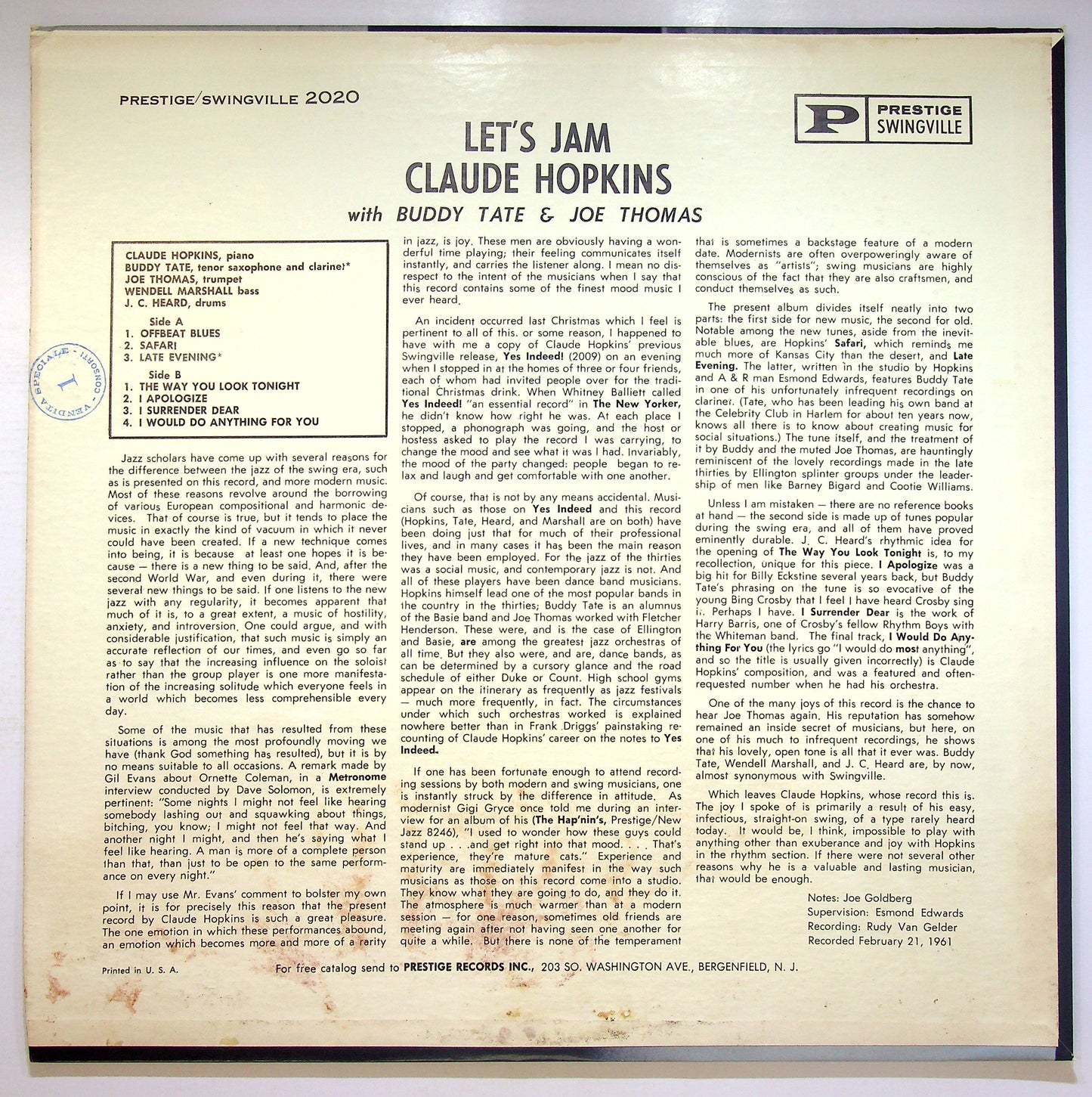 EBOND Claude Hopkins With Buddy Tate & Joe Thomas - Let's Jam Vinile V075112