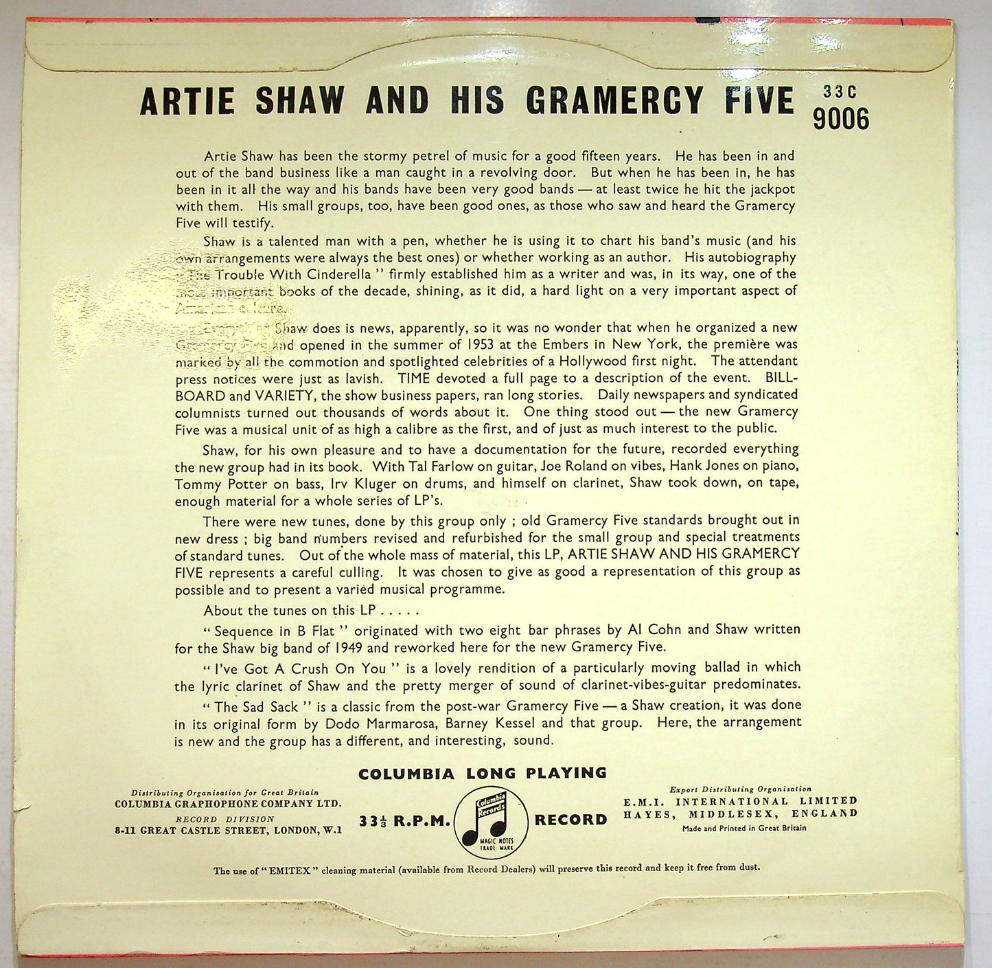 EBOND Artie Shaw And His Gramercy Five Vinile V076005