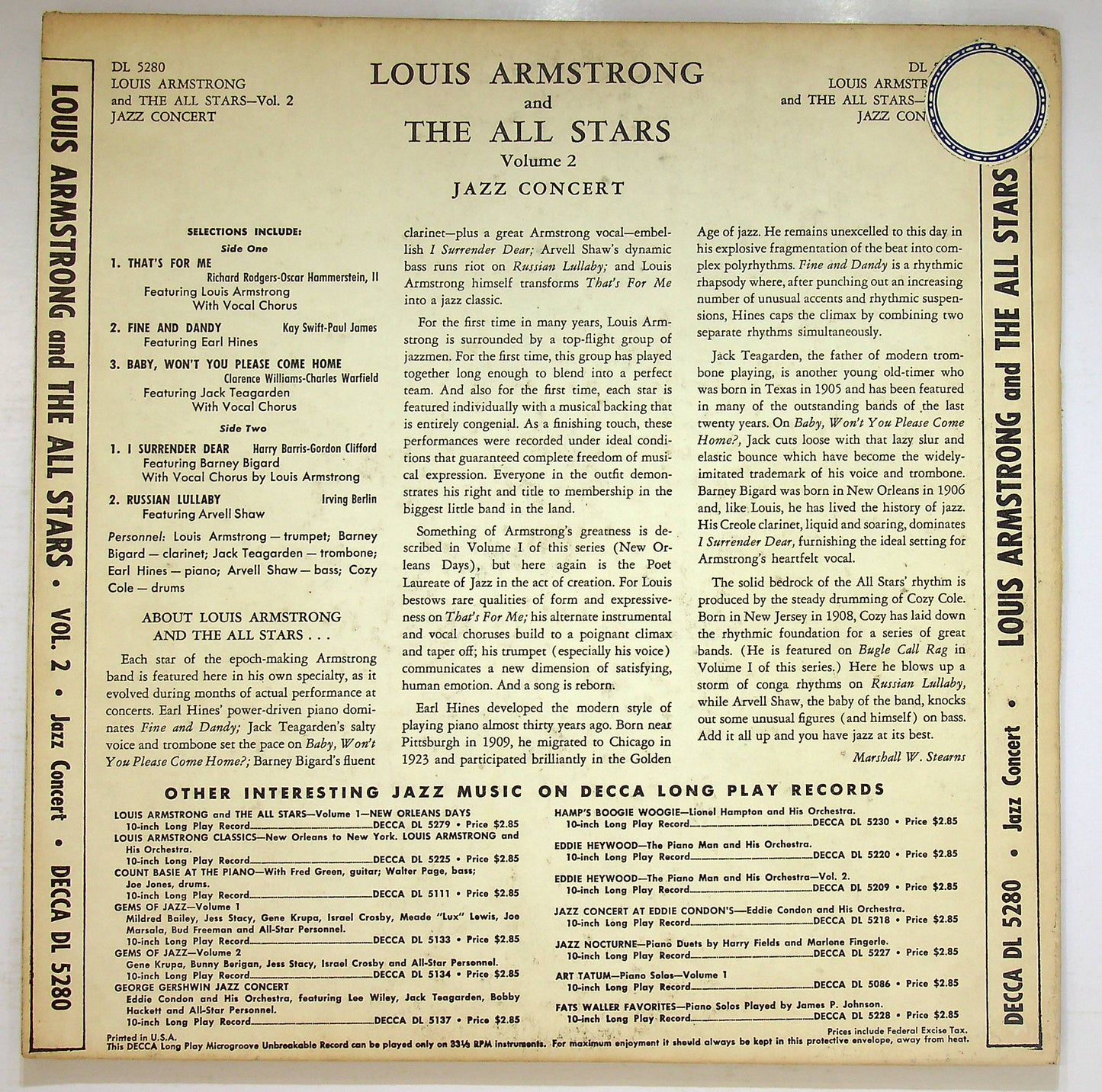 EBOND Louis Armstrong And The All-Stars - Jazz Concert Vol. 2 Vinile V076011