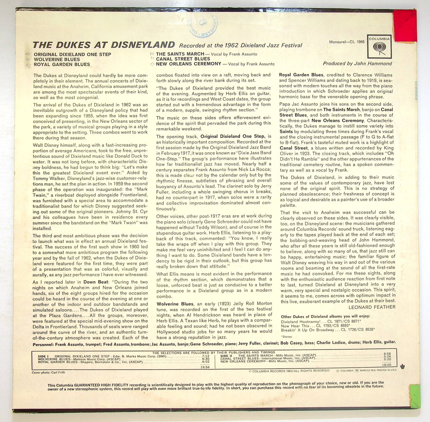 EBOND The Dukes Of Dixieland - The Dukes At Disneyland Volume 1 Vinile V076021