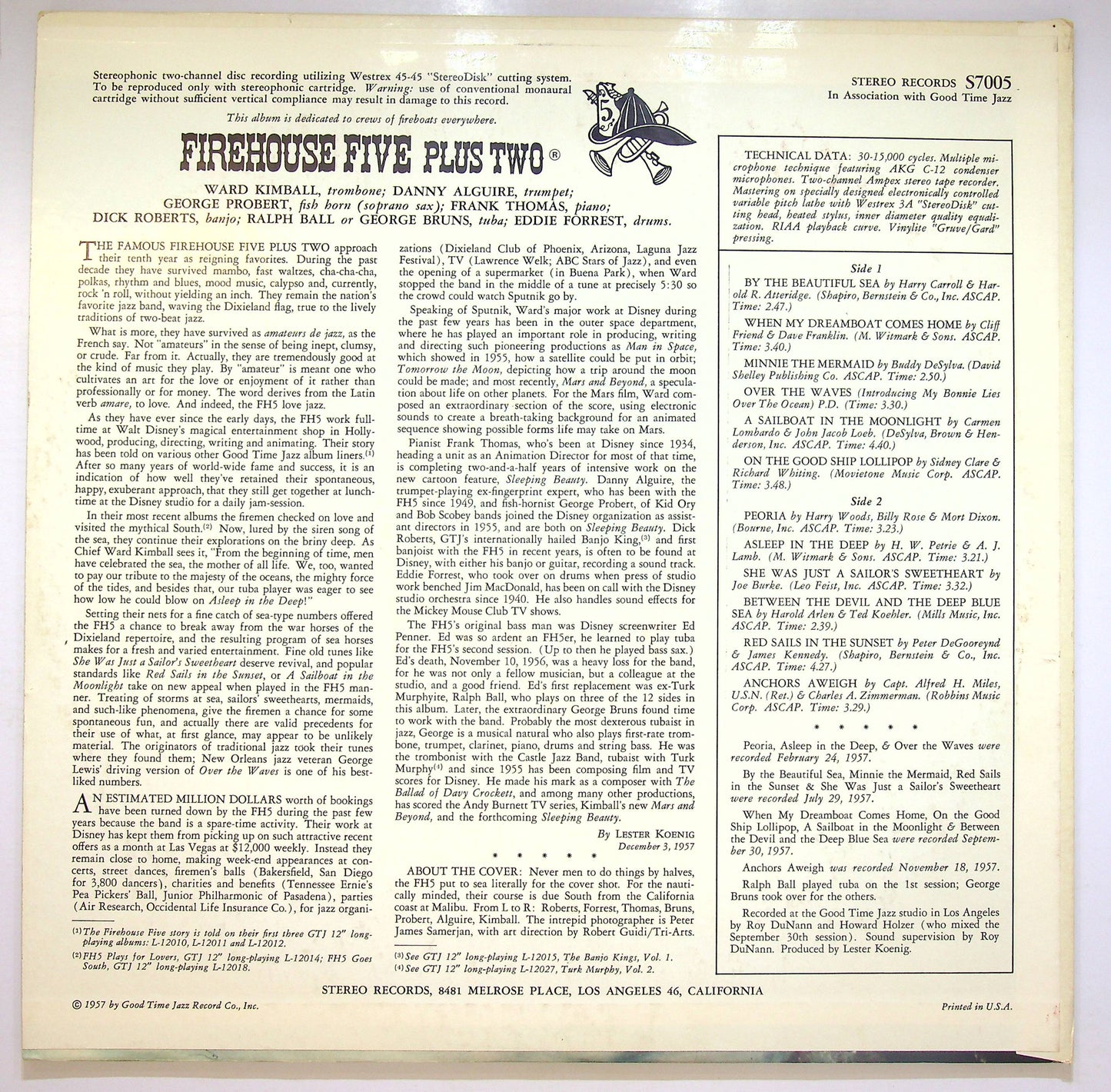EBOND Firehouse Five Plus Two - Goes To Sea Vinile V076025