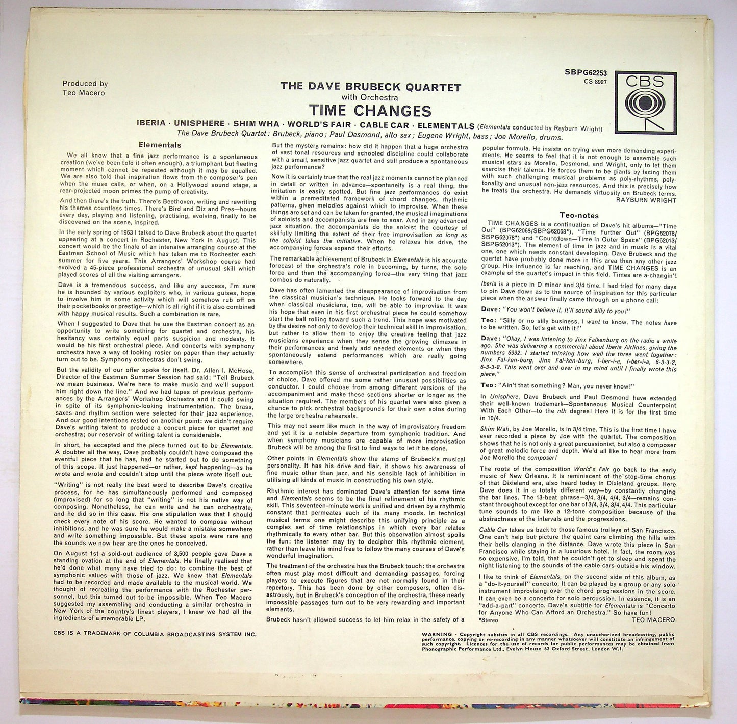 EBOND The Dave Brubeck Quartet - Time Changes Vinile V076074