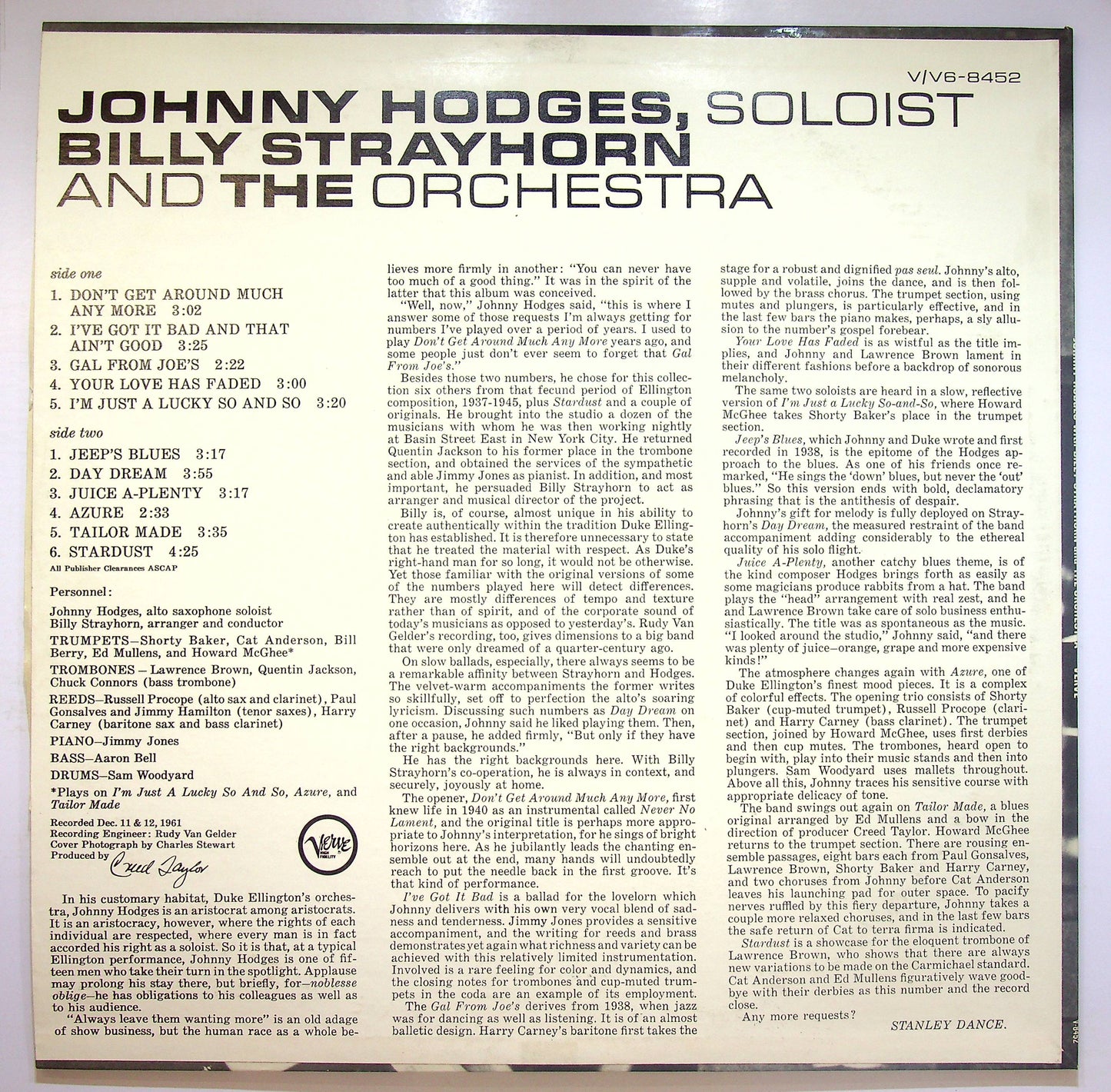 EBOND Johnny Hodges With Billy Strayhorn And The Orchestra Vinile V076082