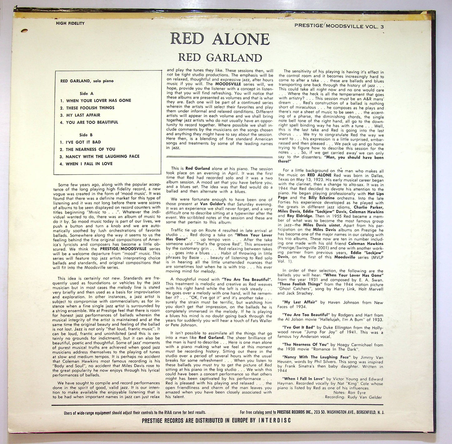 EBOND Red Garland - Red Alone - Volume 3 Vinile V076087
